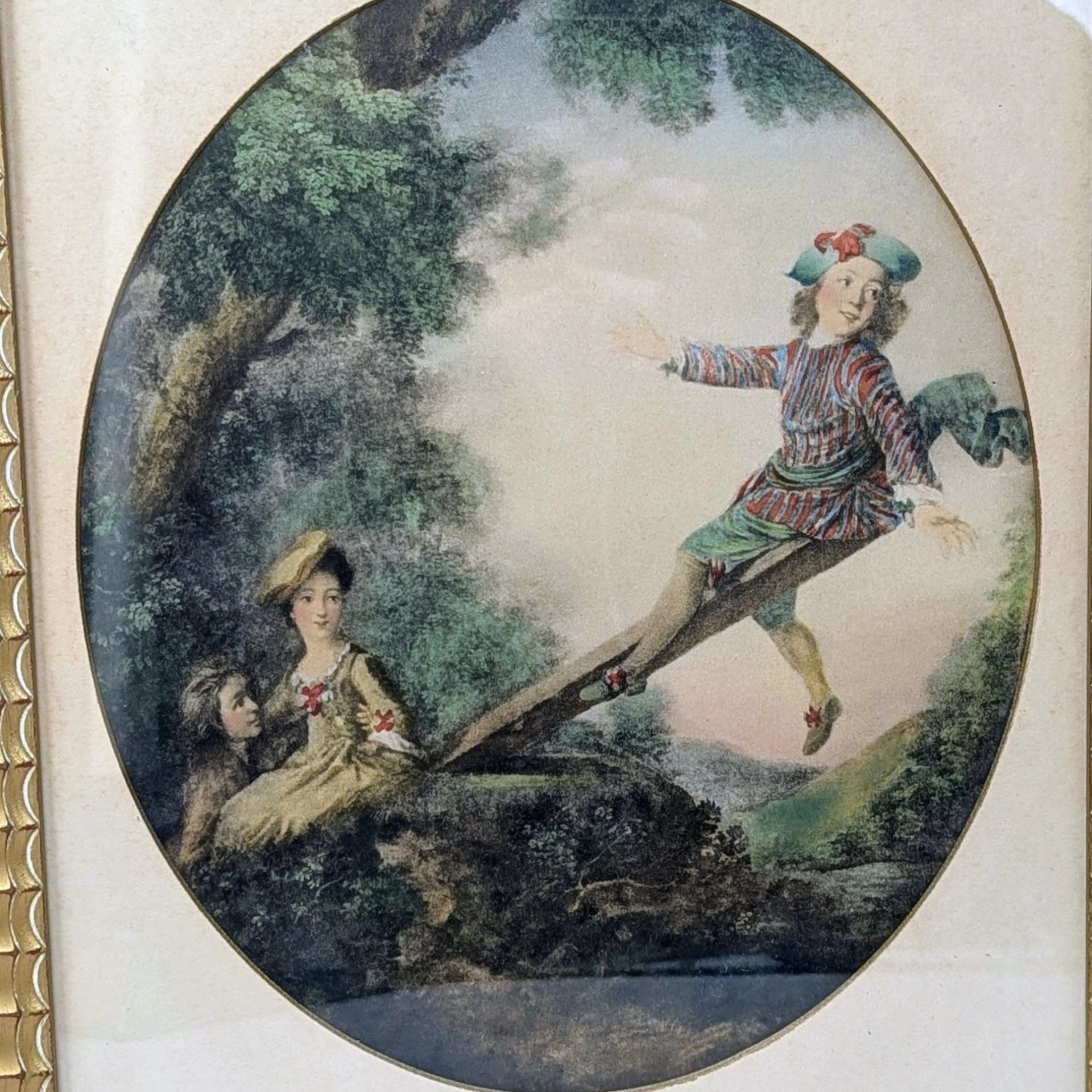 1940s Nicolas Lancret Framed Seesaw & Dropping Hankie Prints