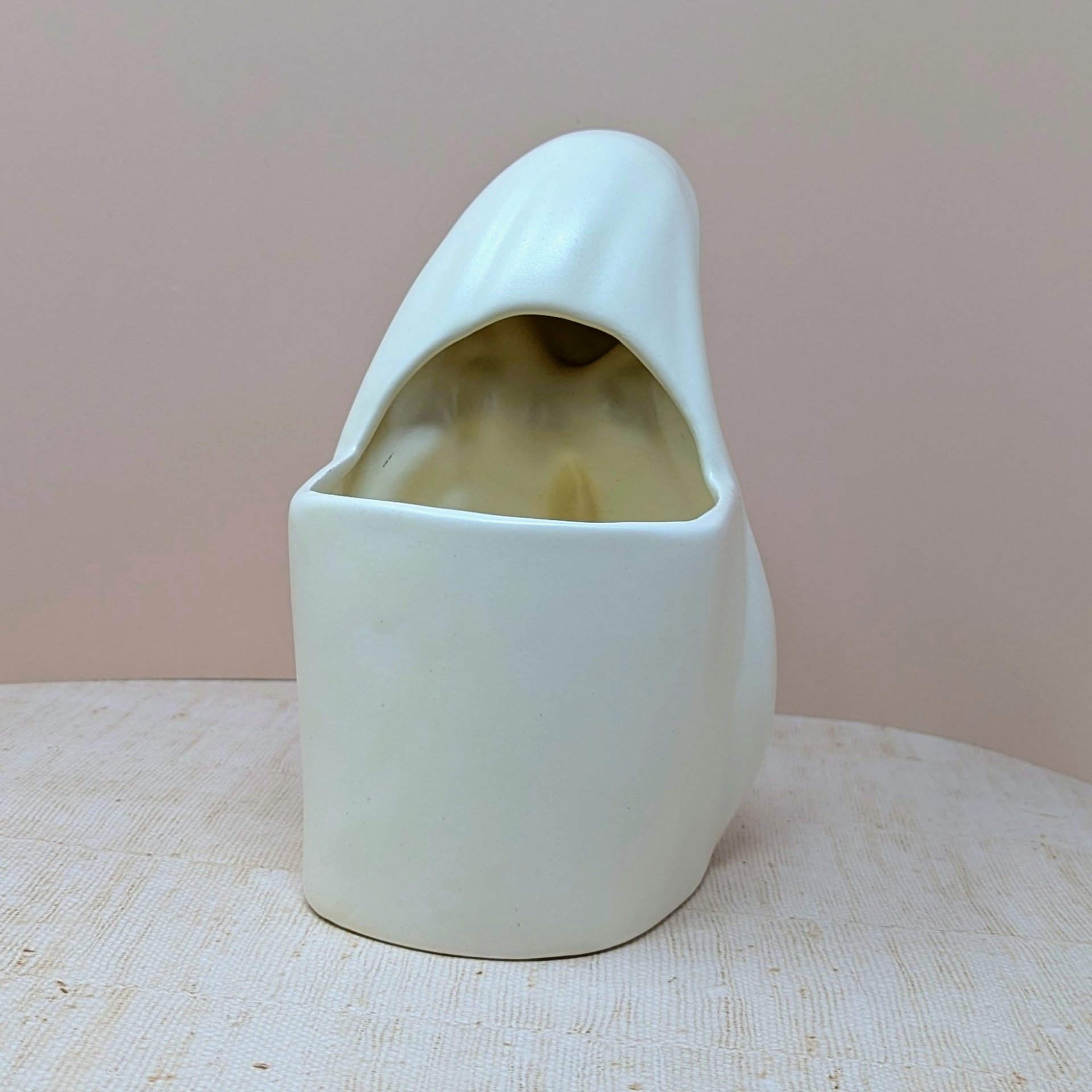 1950s Madonna Planter – Mid-Century Ivory Minimalist Ceramic Figural Vase