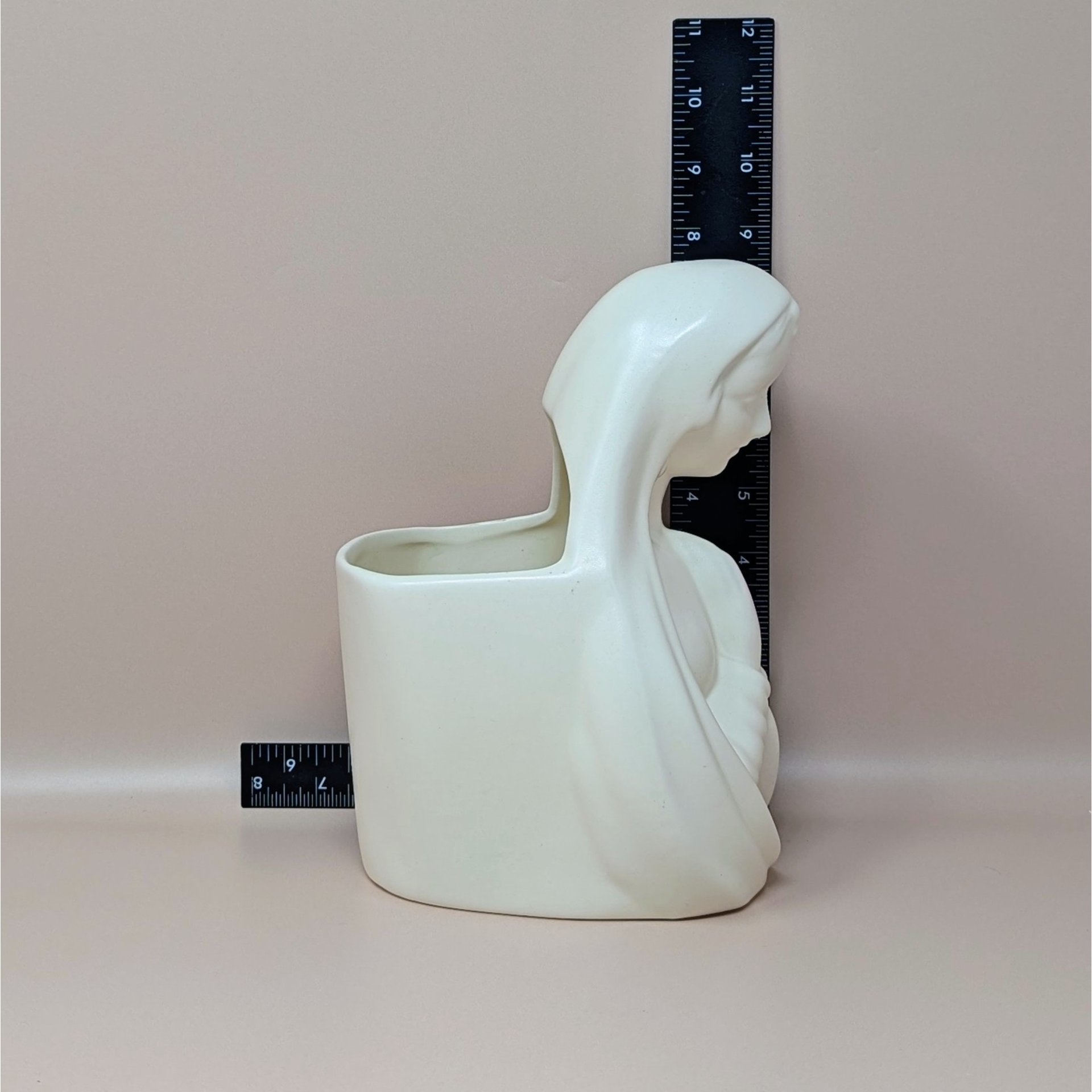 1950s Madonna Planter – Mid-Century Ivory Minimalist Ceramic Figural Vase