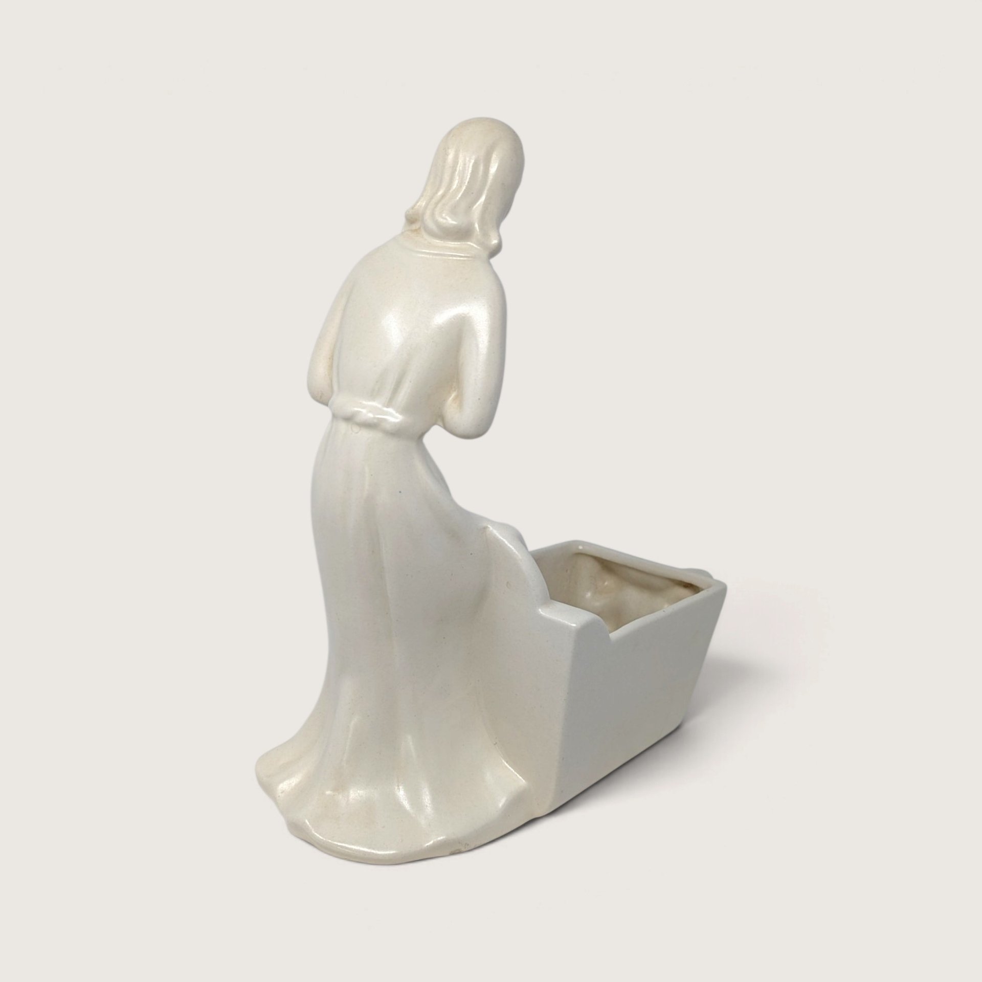 1950s Haeger White Ceramic Woman And Cradle Planter