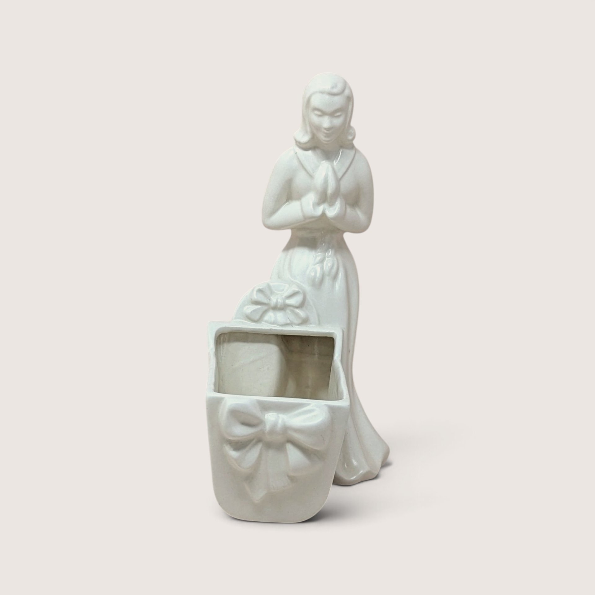 1950s Haeger Ceramic White Woman And Cradle Planter