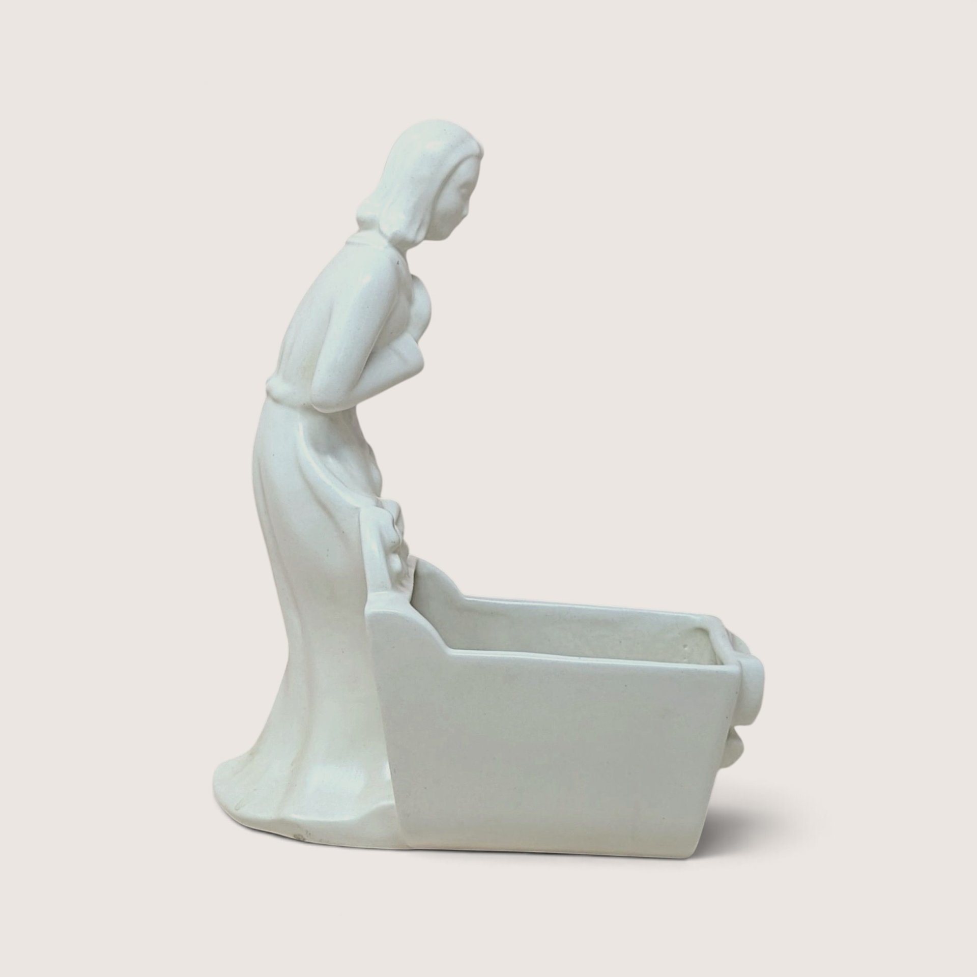 1950s Haeger Ceramic White Woman And Cradle Planter
