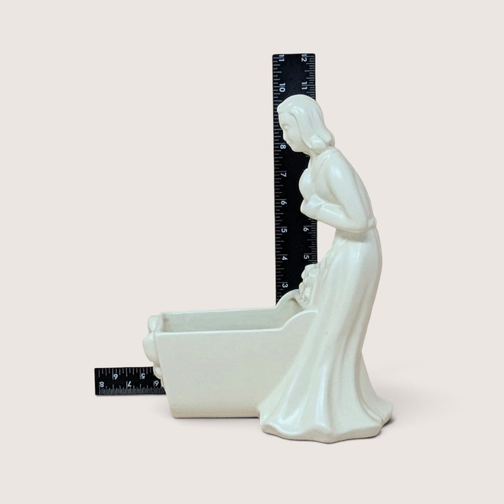 1950s Haeger Ceramic White Woman And Cradle Planter