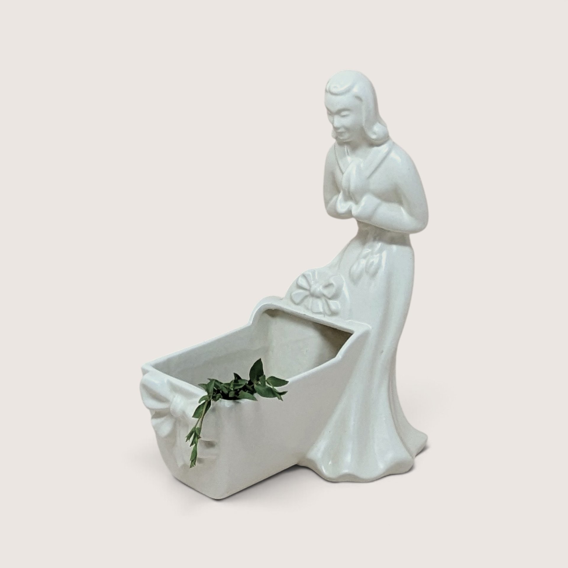 1950s Haeger Ceramic White Woman And Cradle Planter