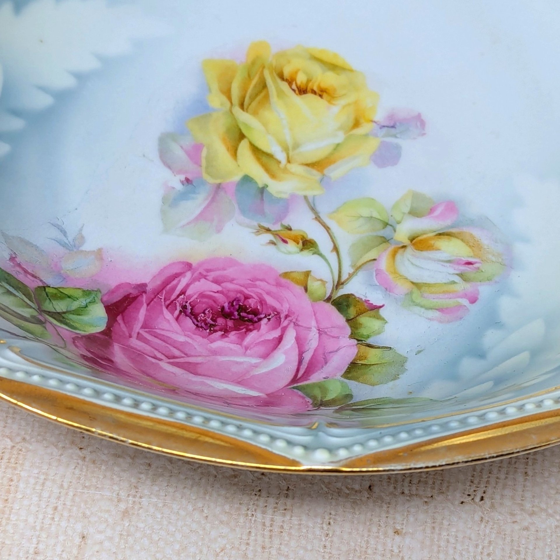 Antique P.K. Silesia Floral Porcelain Bowl – Edwardian Romantic Serene Centerpiece