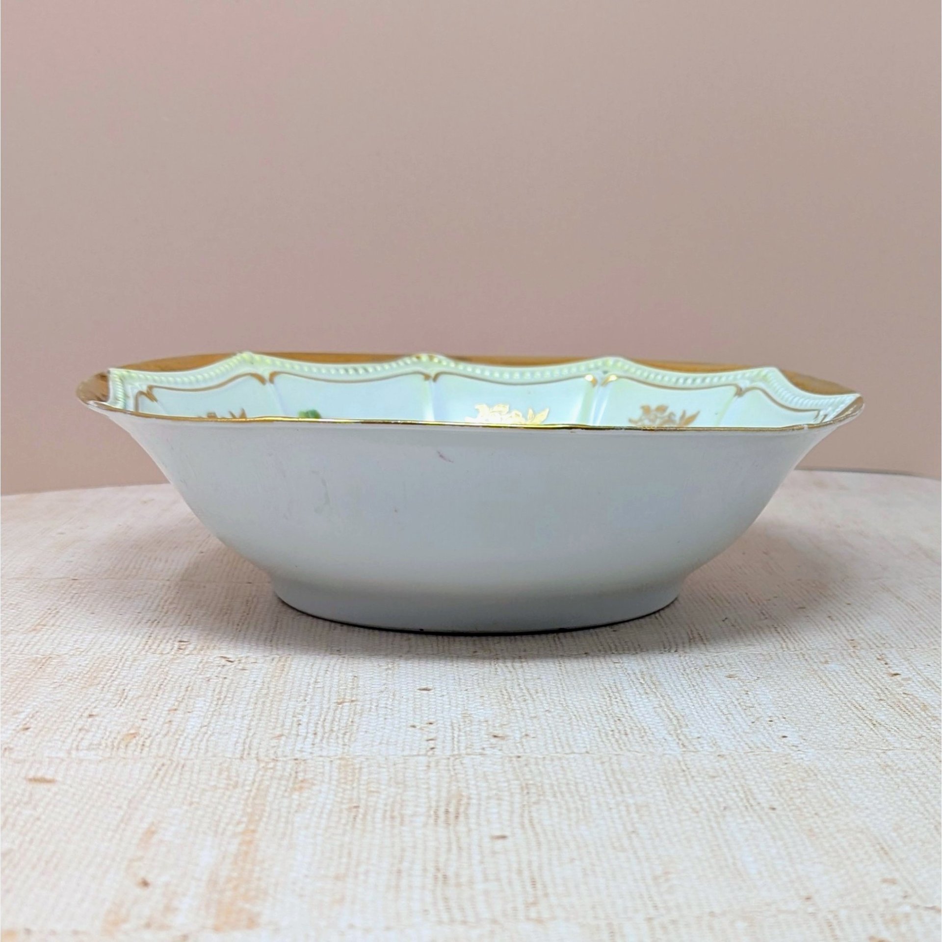 Antique P.K. Silesia Floral Porcelain Bowl – Edwardian Romantic Serene Centerpiece