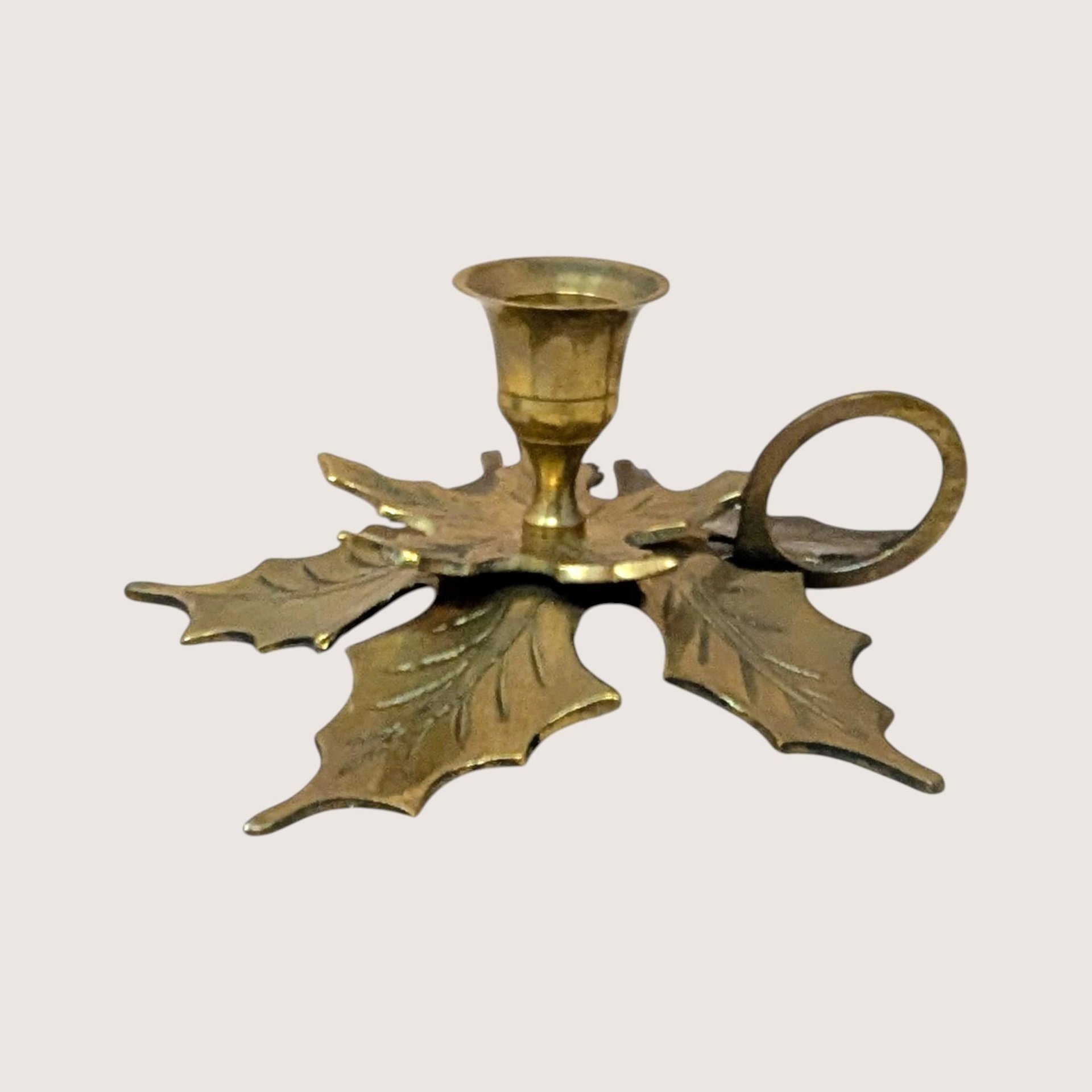 Vintage Solid Brass Maple Leaf Chambersticks