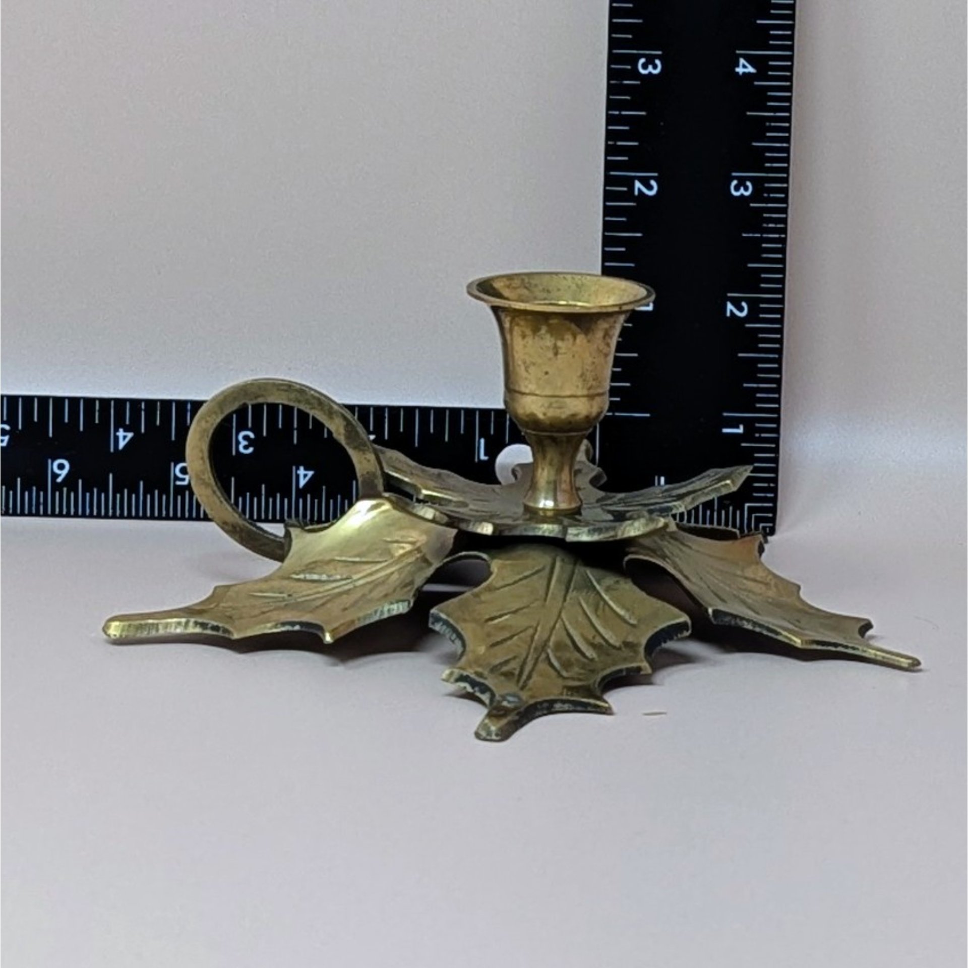 Vintage Solid Brass Maple Leaf Chambersticks