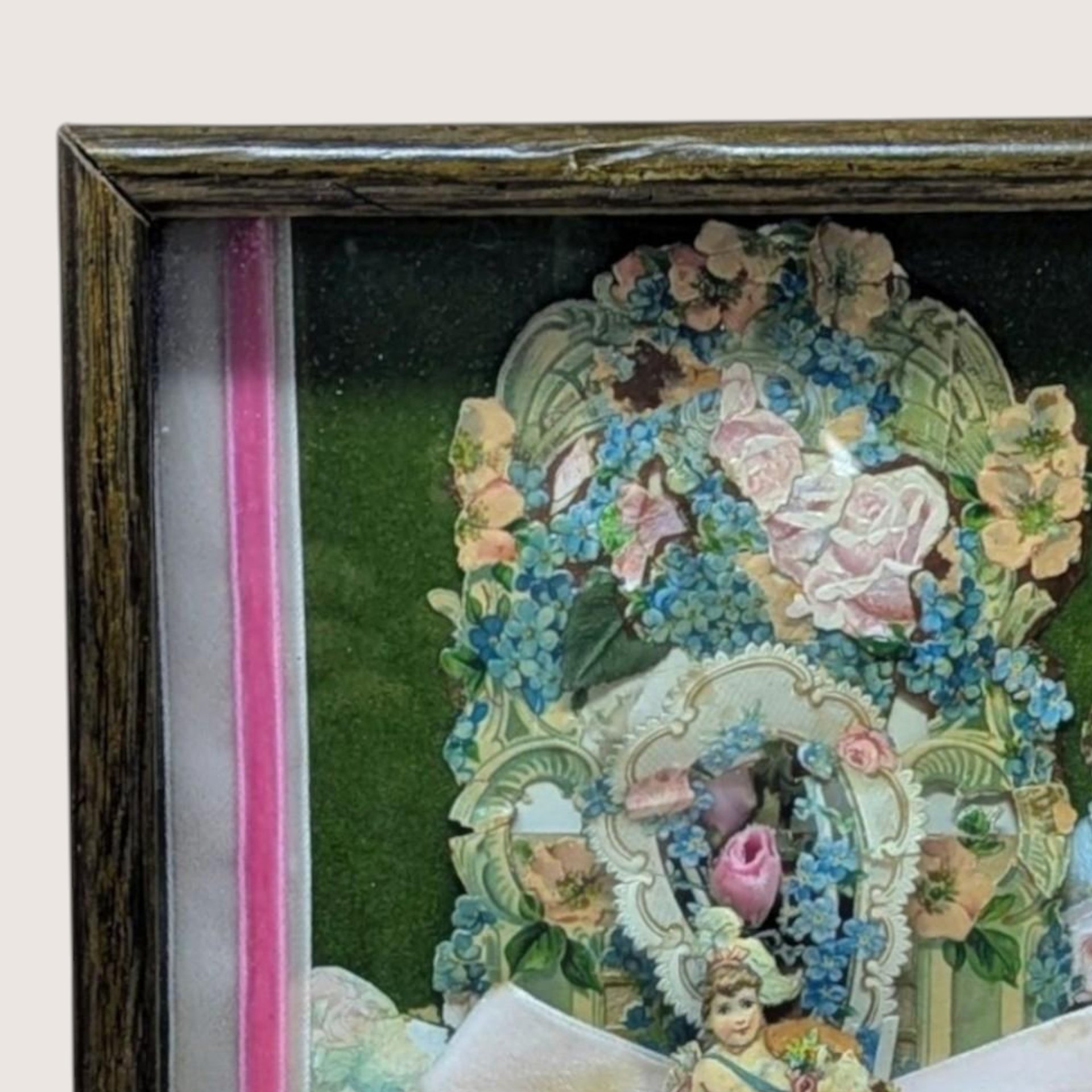 Mid-Century Framed Valentine Collage Shadow Box With Notes