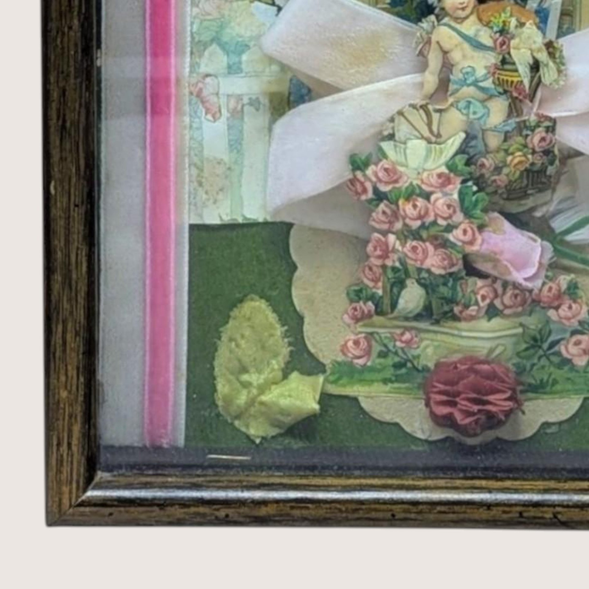 Mid-Century Framed Valentine Collage Shadow Box With Notes