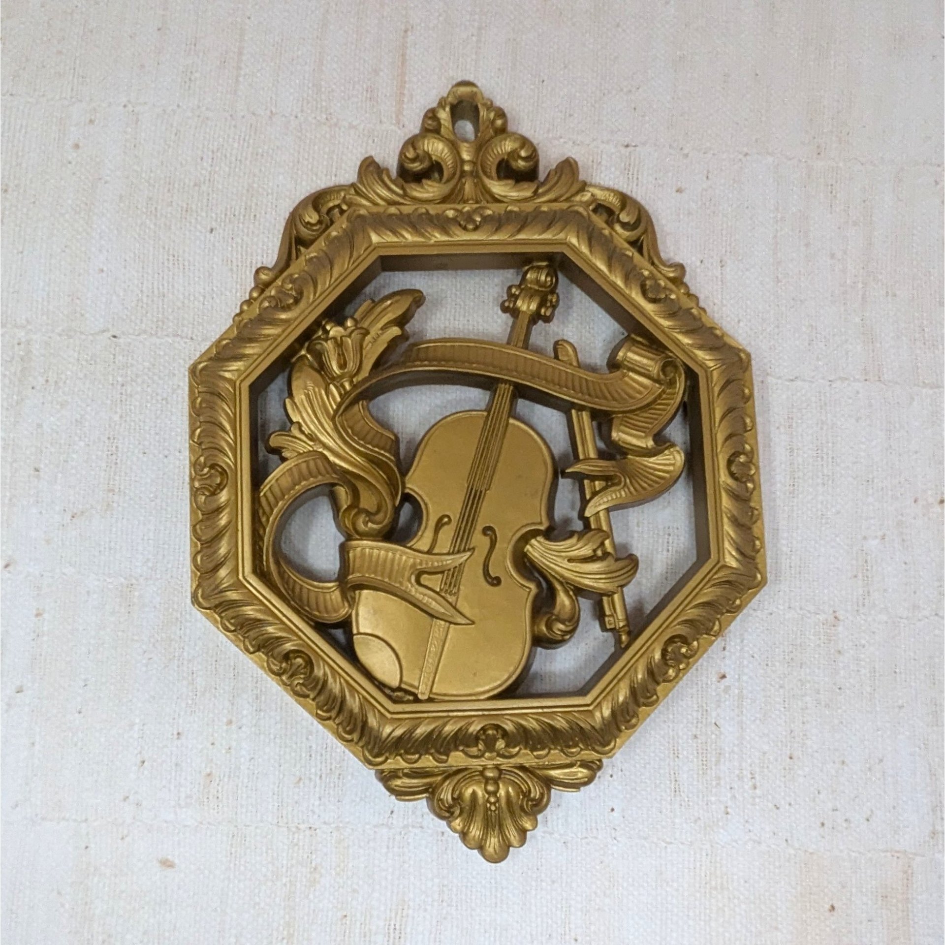 1976 Homco Gold Musical Instrument Plaques – Set of 3 Vintage Wall Art