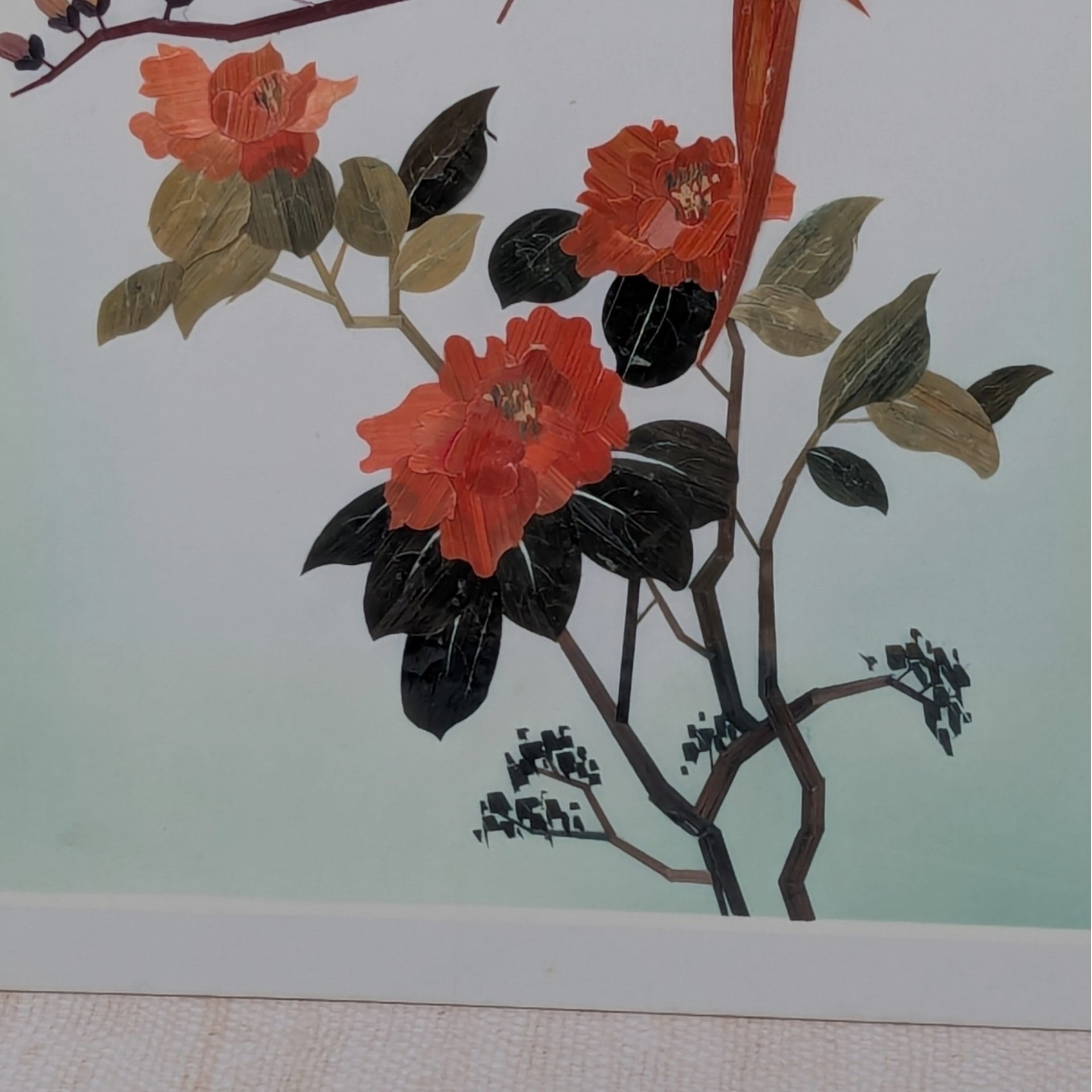 1970s Bamboo Shaving Art – Vintage Tropical Bird & Botanical Redy to Frame