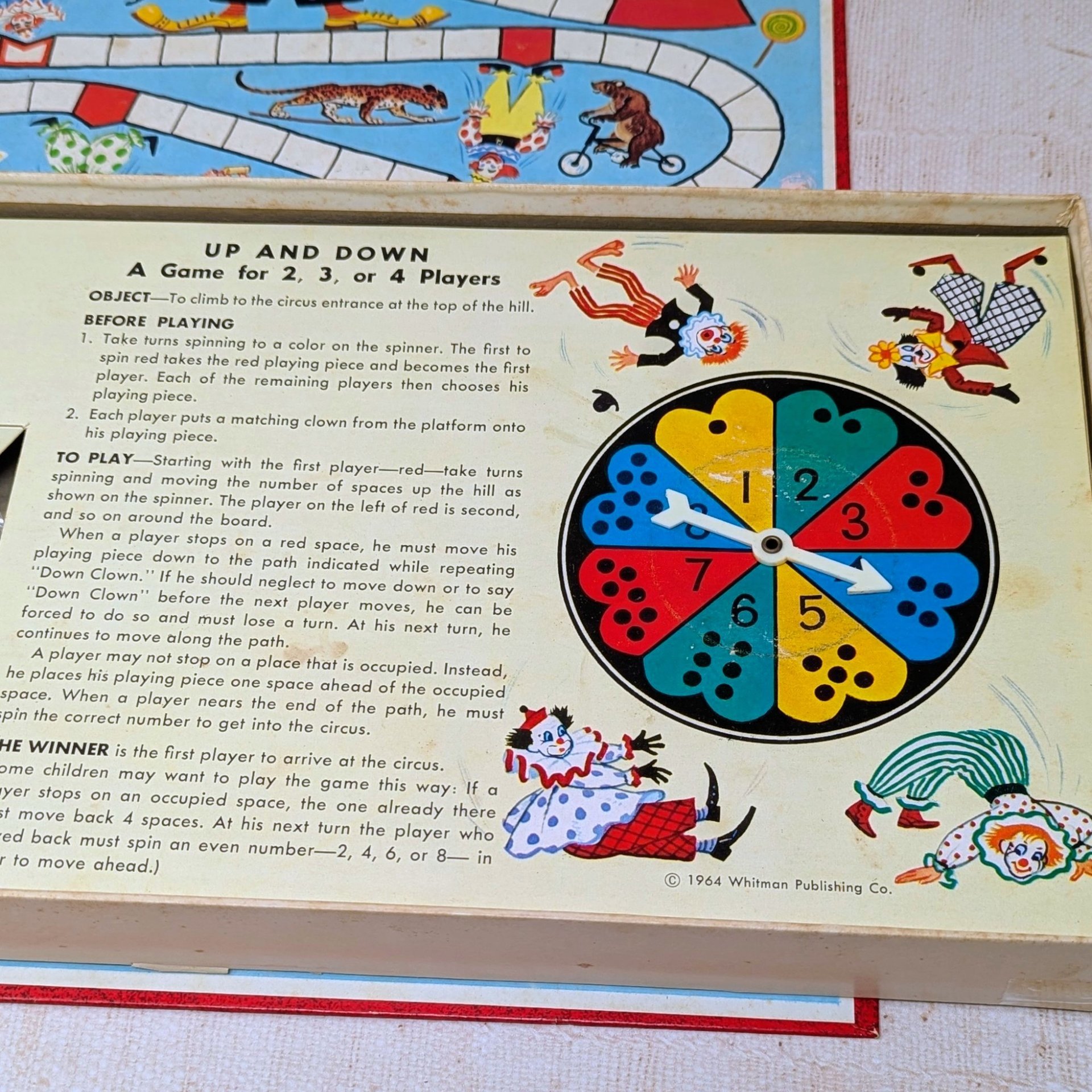 1960s Whitman Up and Down Game – Vintage Clown Board Game Ephemera