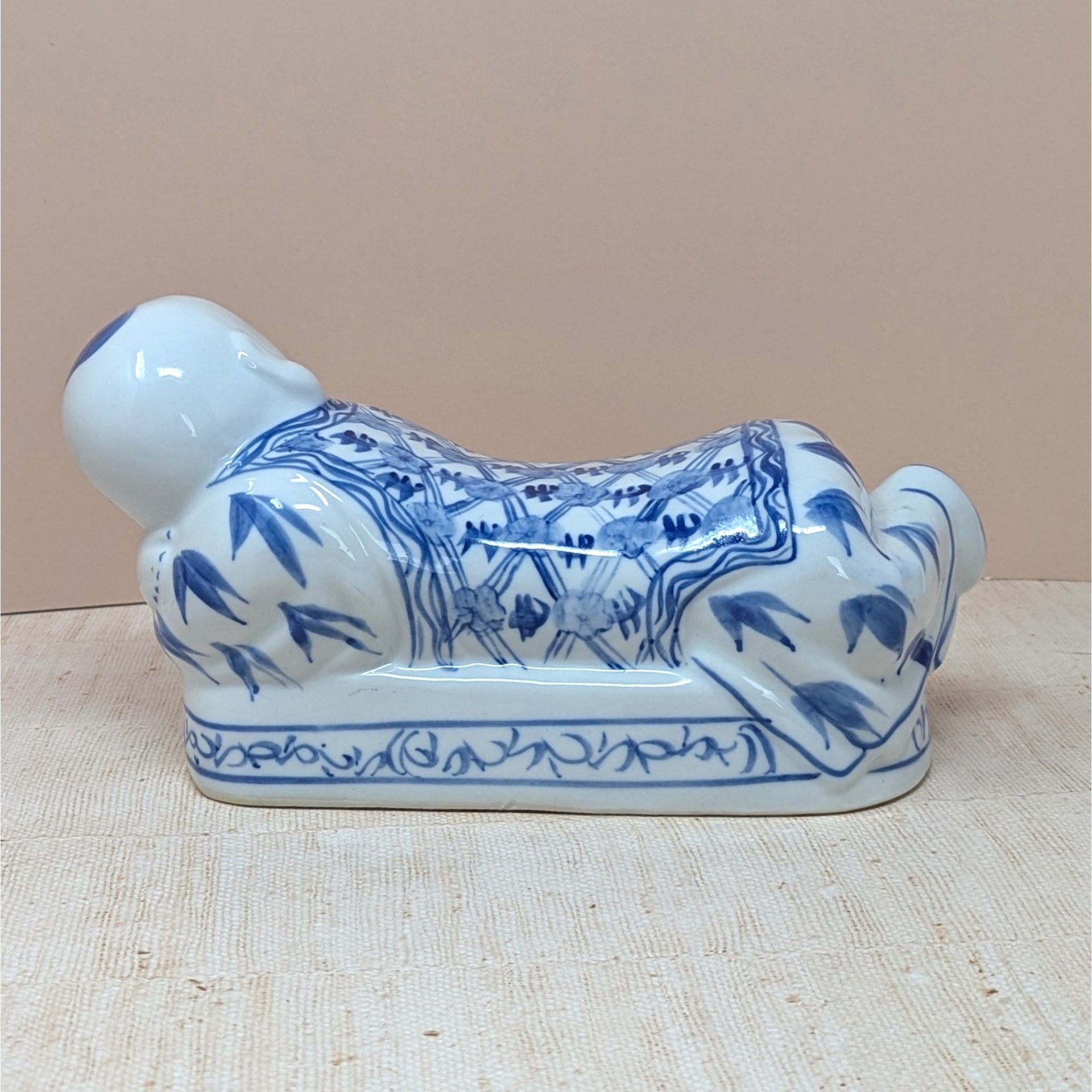 Vintage Chinese Porcelain Opium Pillow – Blue and White Figural Headrest