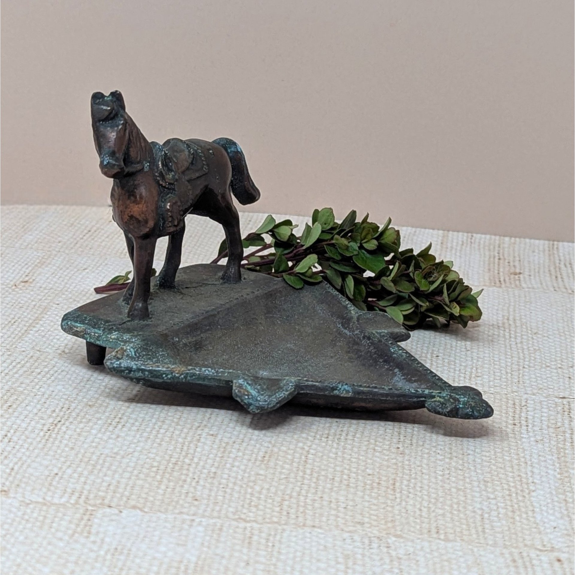 1930 John Wright Horse Ashtray – Vintage Cast Metal Saddled Horse Western Americana