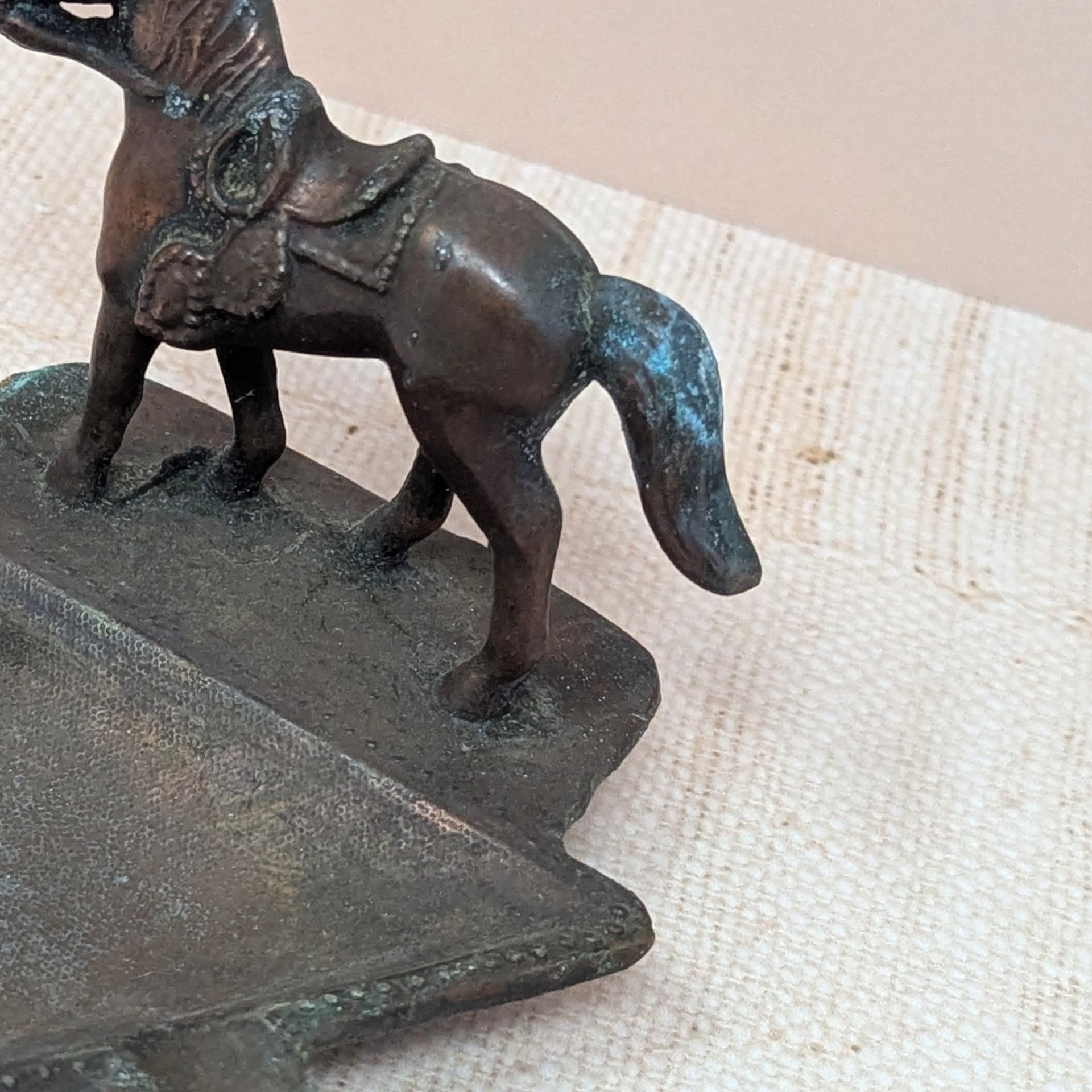 1930 John Wright Horse Ashtray – Vintage Cast Metal Saddled Horse Western Americana