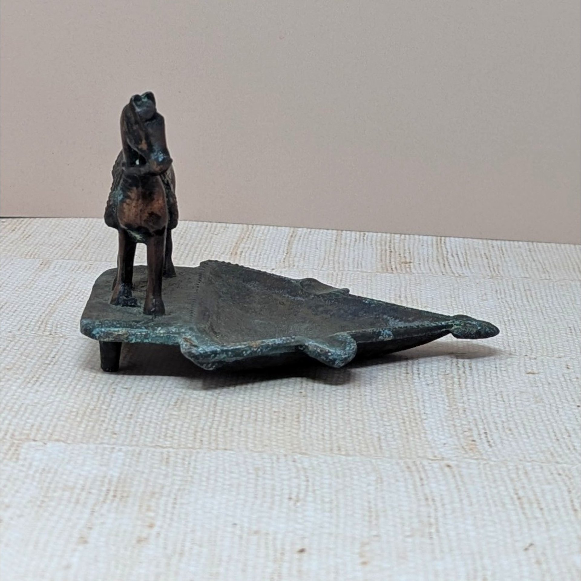 1930 John Wright Horse Ashtray – Vintage Cast Metal Saddled Horse Western Americana