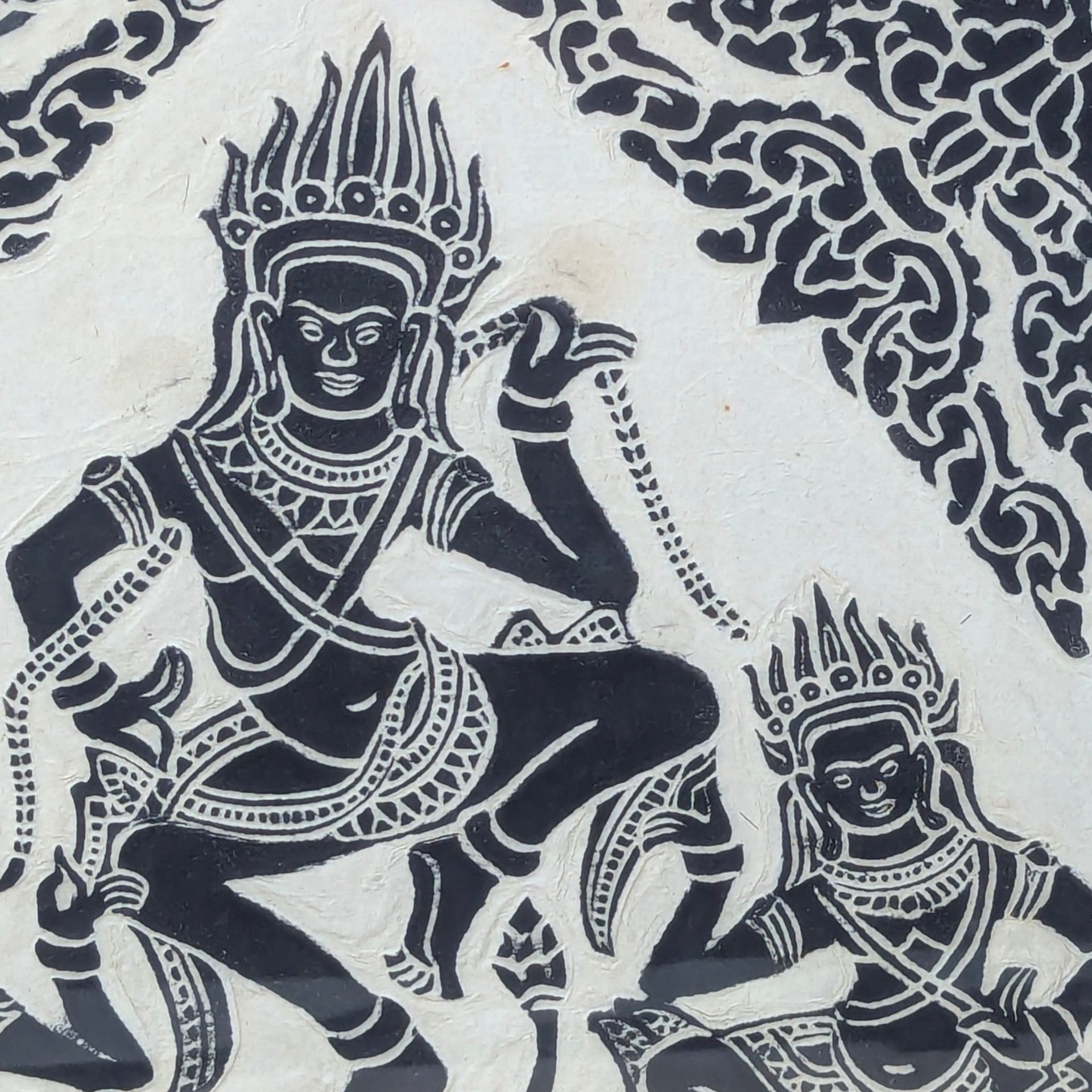 Mid-Century Cambodian Rice Paper Rubbing – Vintage Apsara Dancer Gallery Art