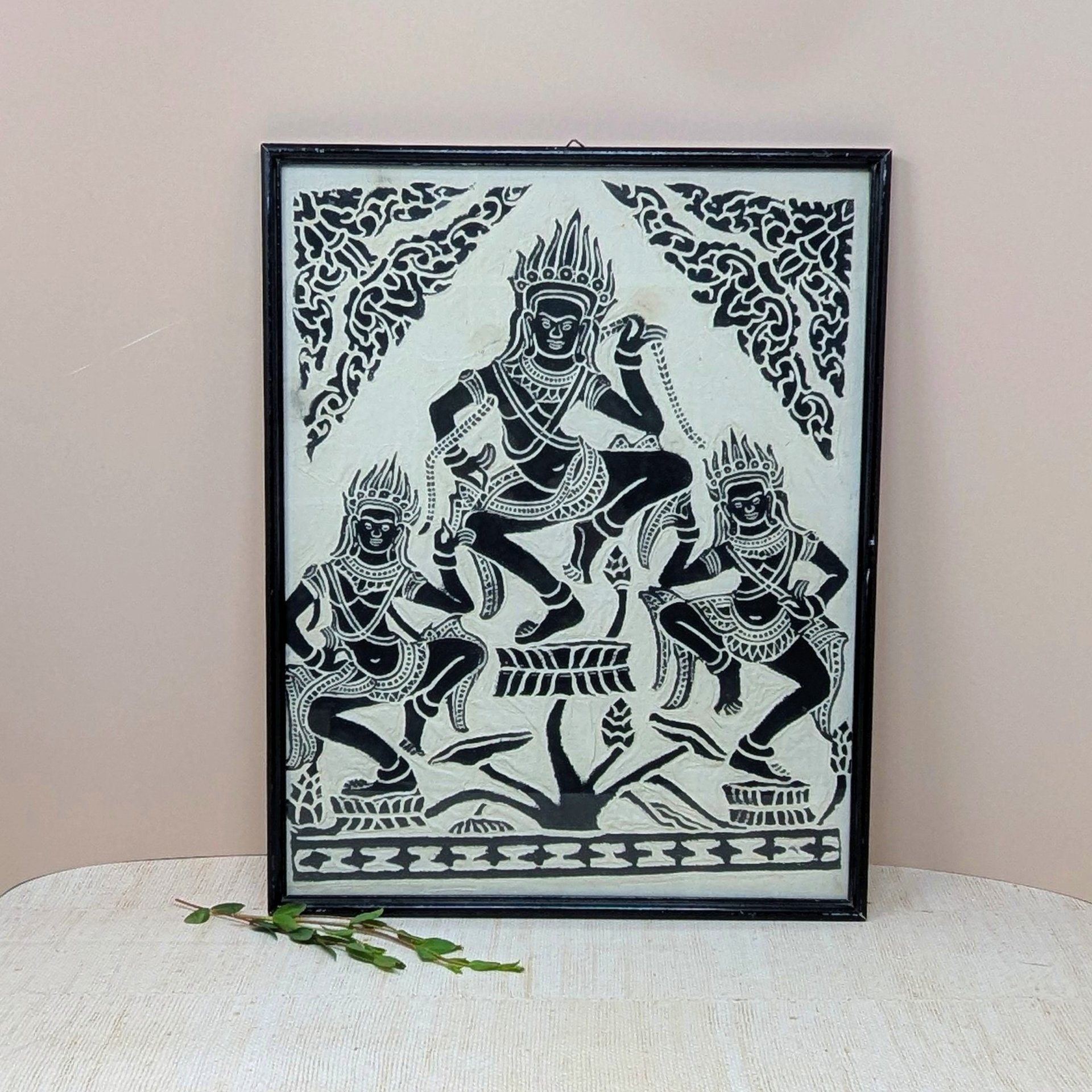 Mid-Century Cambodian Rice Paper Rubbing Wall Art