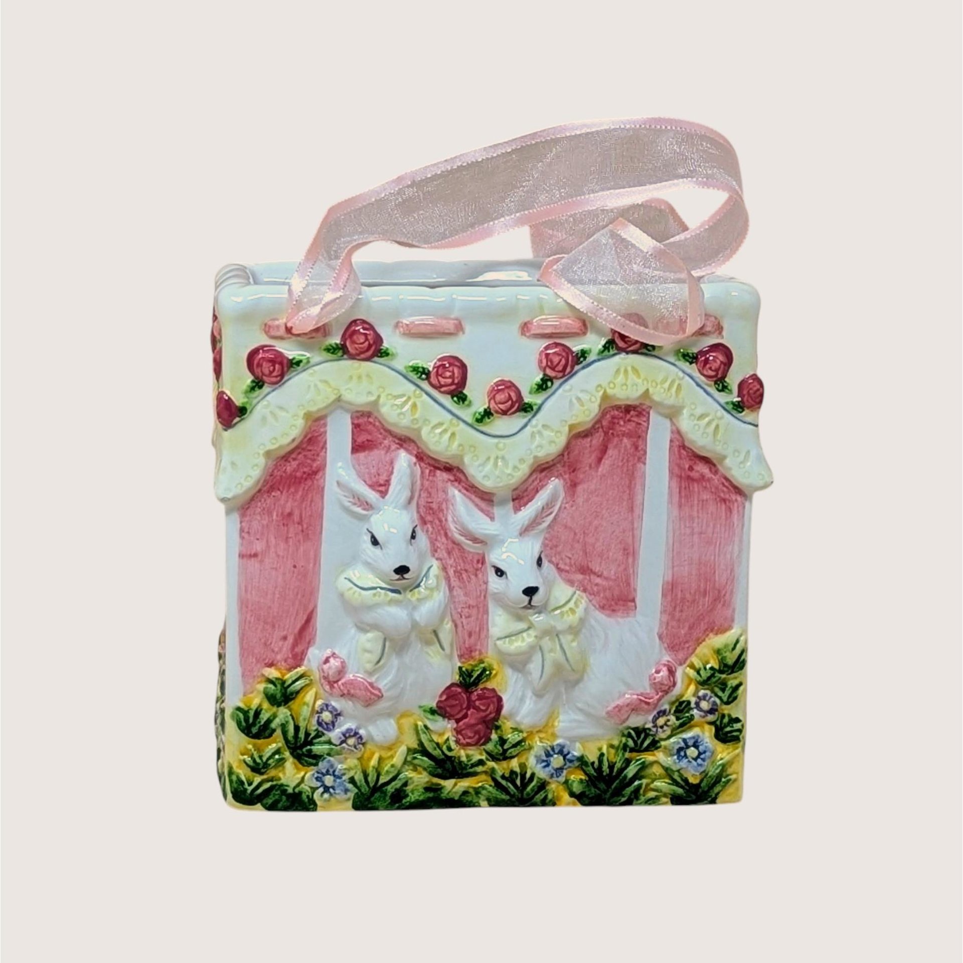 1980s Ceramic Bunny Bag Vase