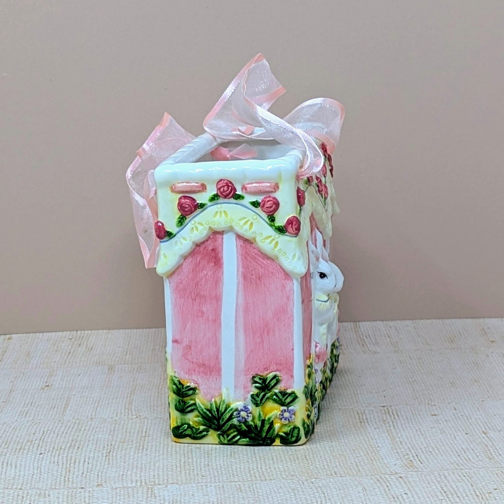 1980s Ceramic Bunny Bag Vase