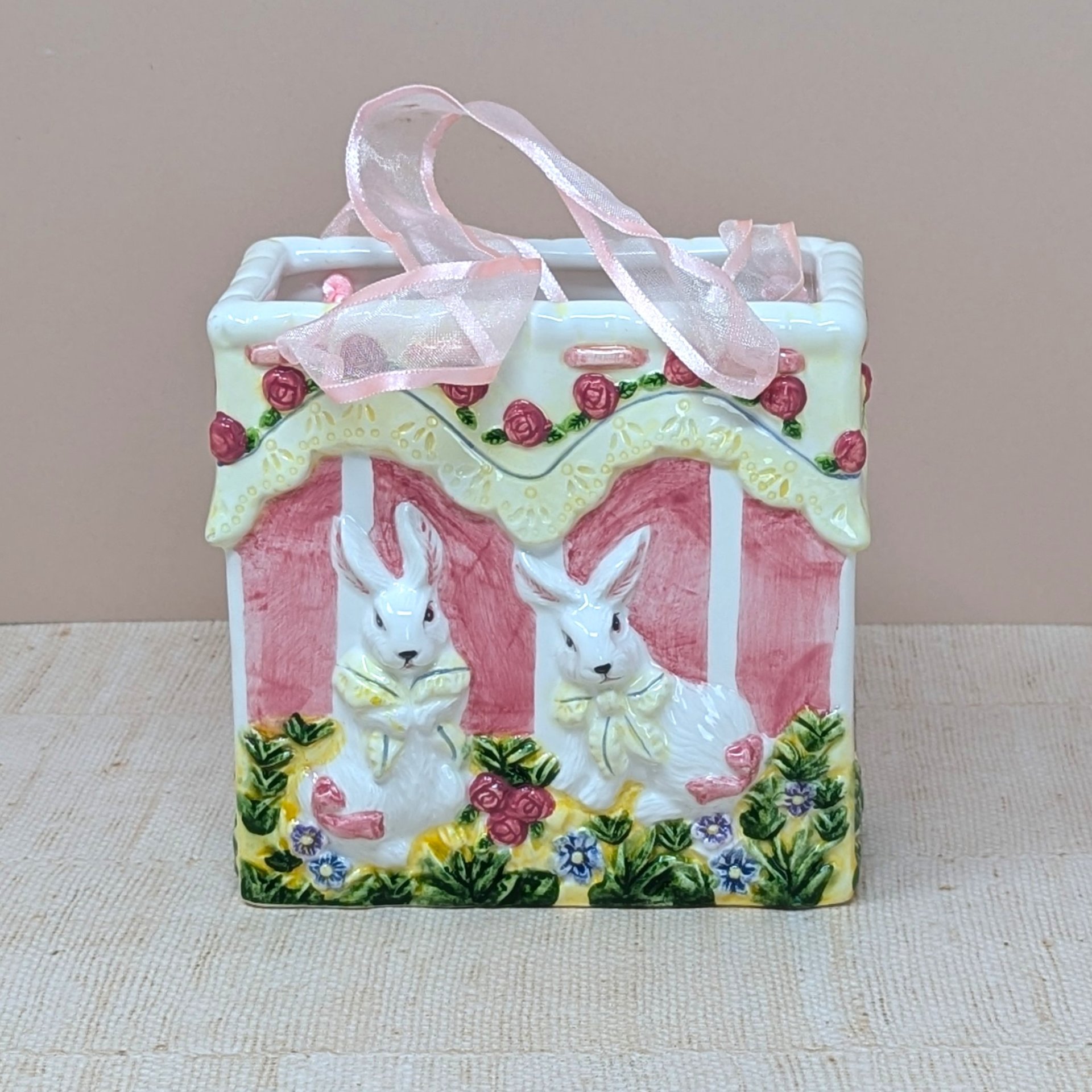 1980s Ceramic Bunny Bag – Vintage Sculptural Spring Vase