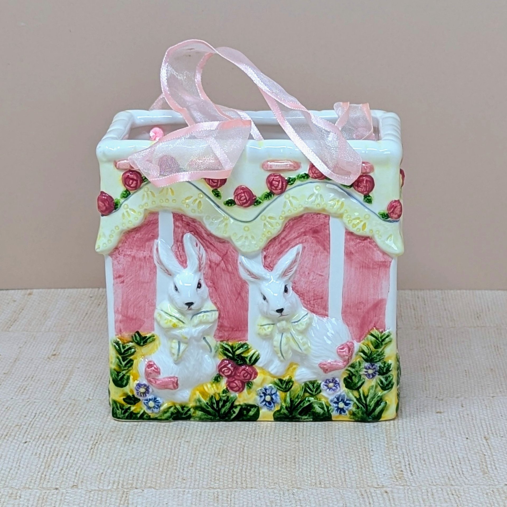 1980s Ceramic Bunny Bag Vase