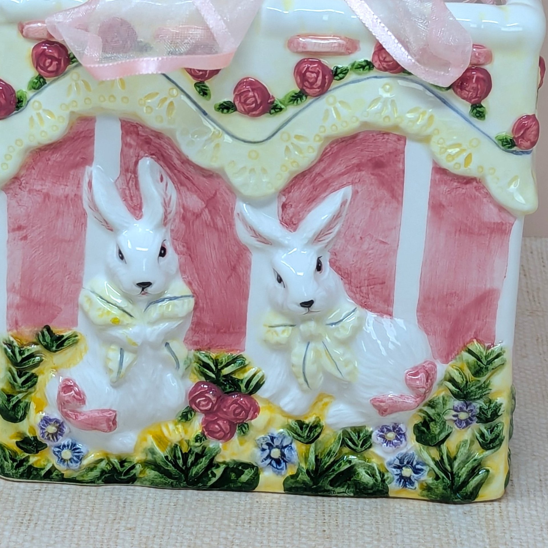 1980s Ceramic Bunny Bag – Vintage Sculptural Spring Vase