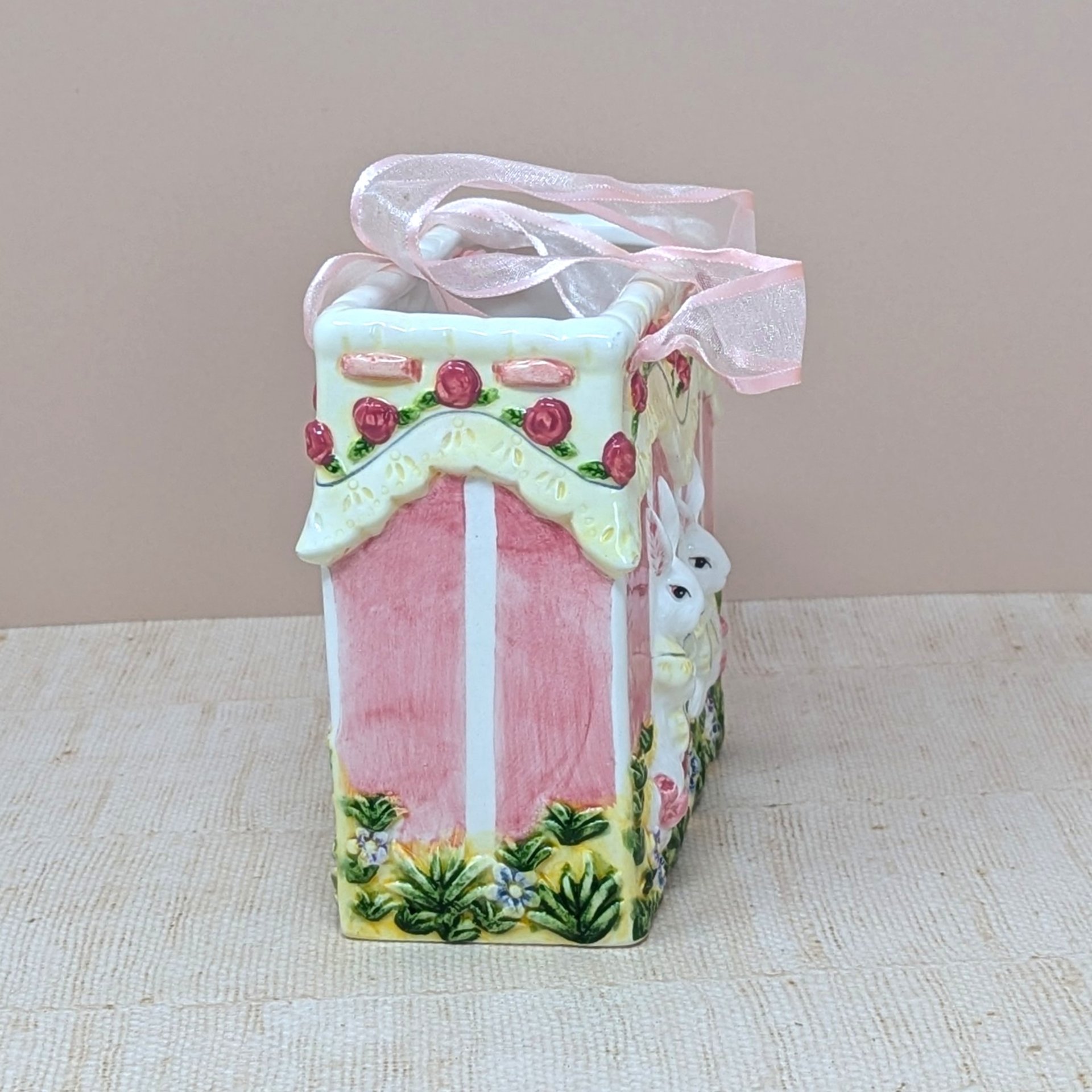 1980s Ceramic Bunny Bag – Vintage Sculptural Spring Vase