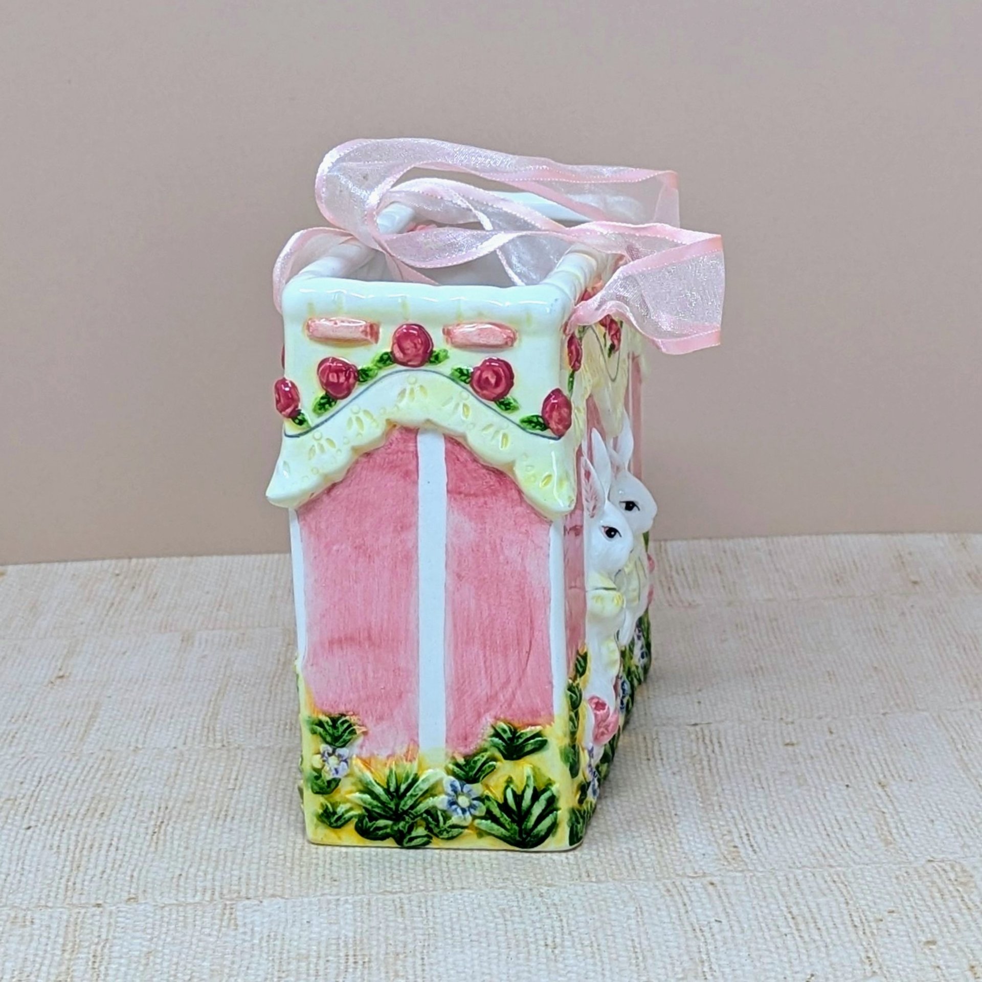 1980s Ceramic Bunny Bag Vase