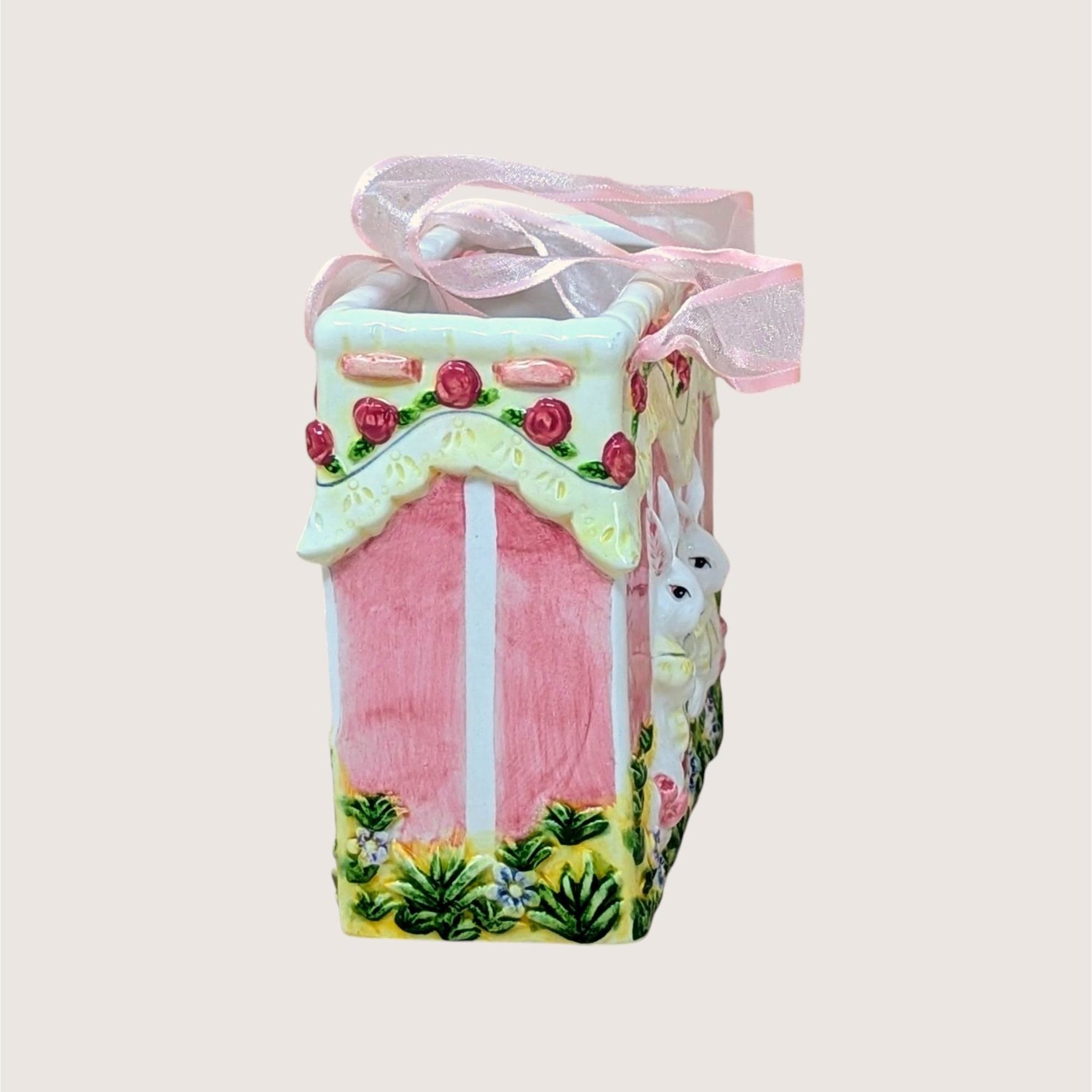 1980s Ceramic Bunny Bag Vase