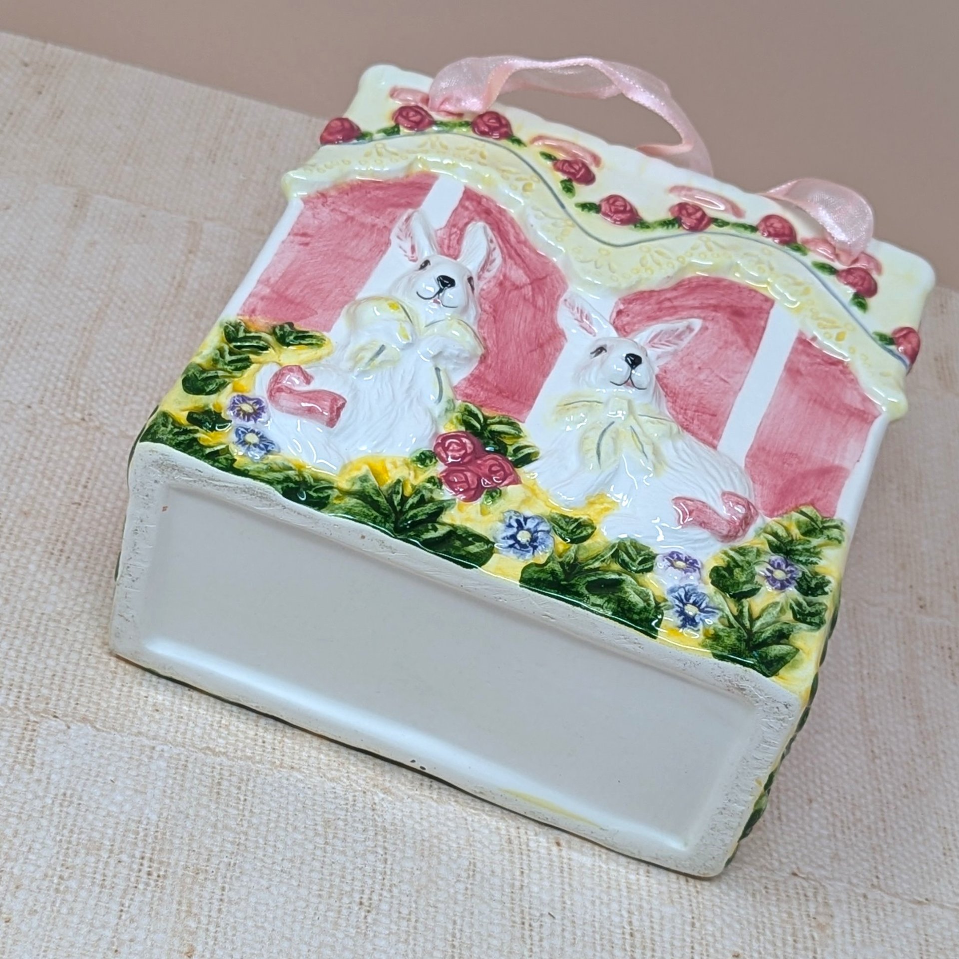 1980s Ceramic Bunny Bag – Vintage Sculptural Spring Vase