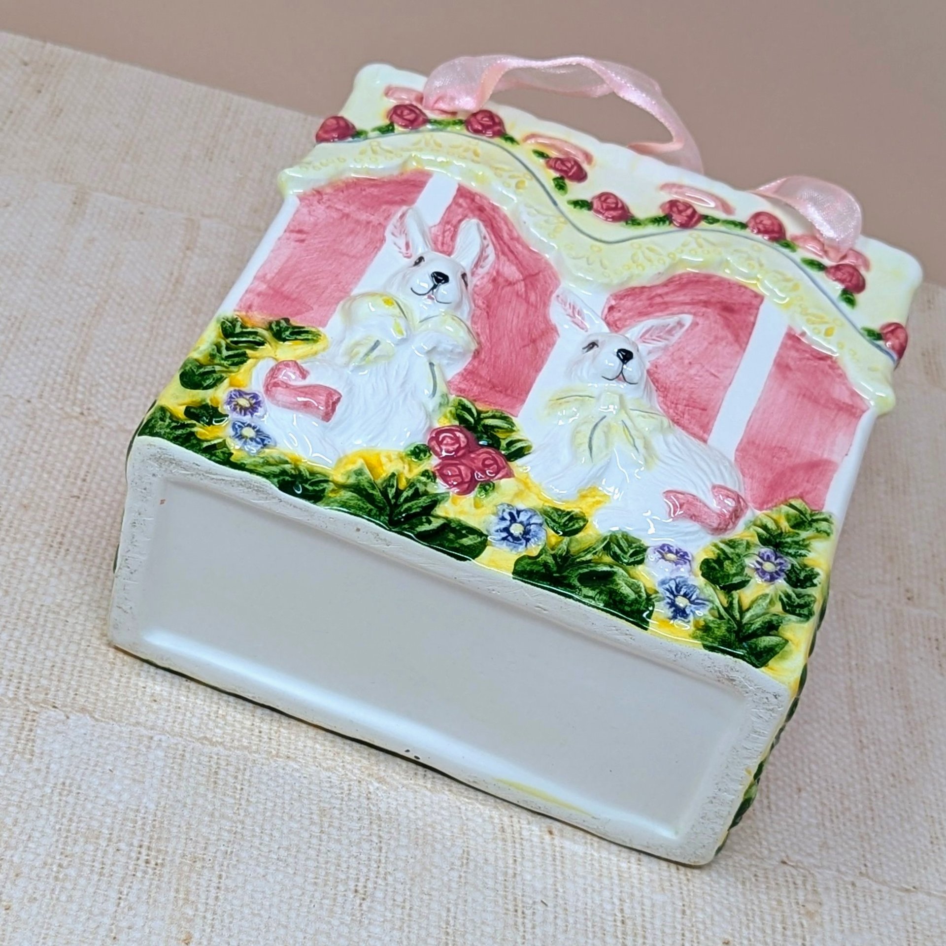 1980s Ceramic Bunny Bag Vase