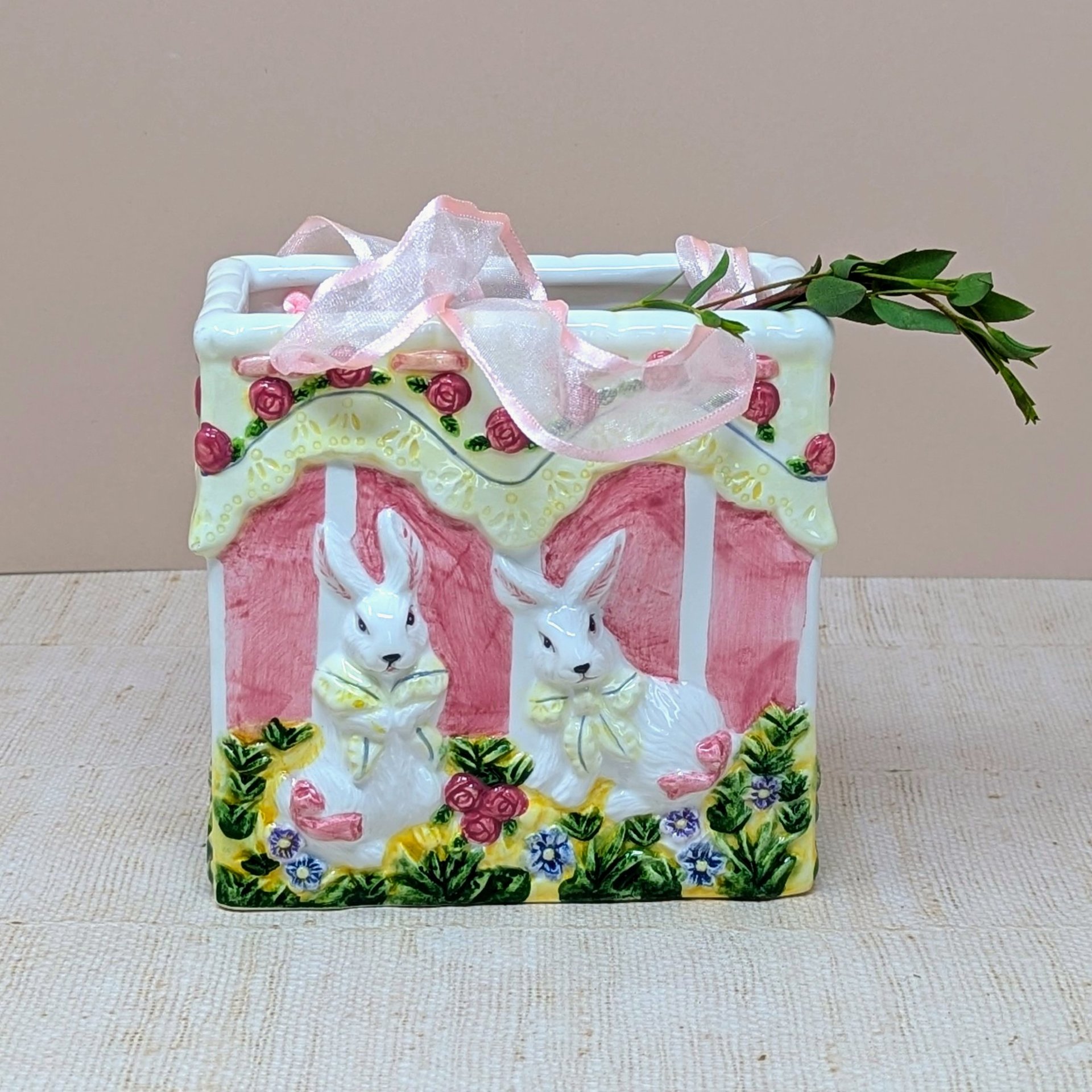 1980s Ceramic Bunny Bag Vase