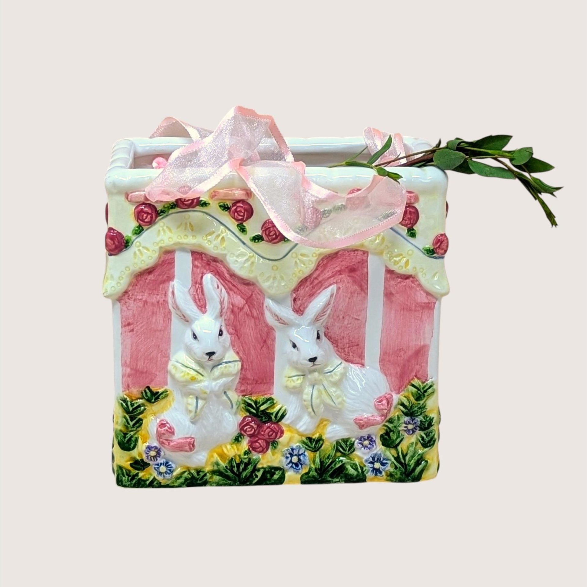 1980s Ceramic Bunny Bag Vase