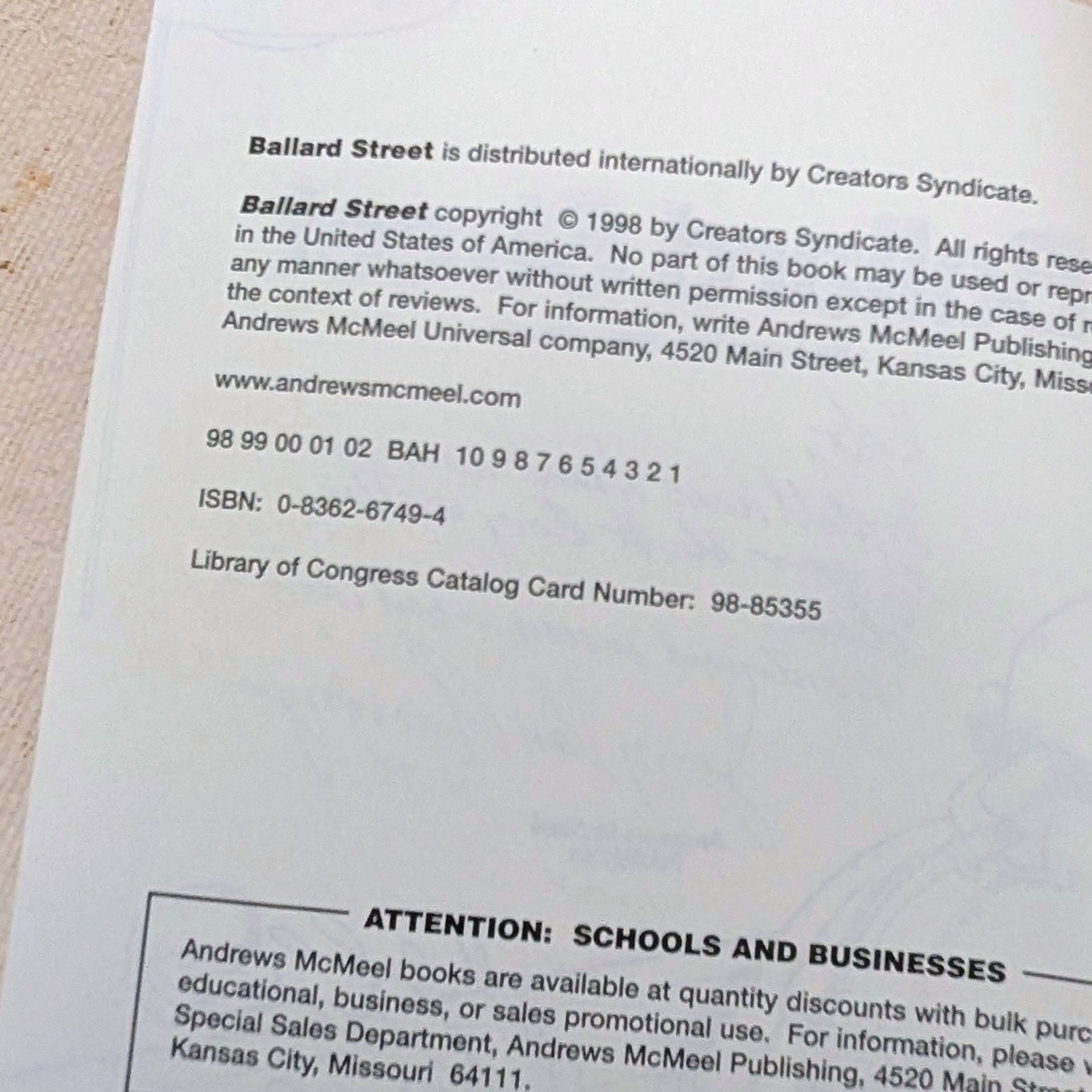 Signed Jerry Van Amerongen Ballard Street Book – 1998 Autographed Cartoon Art Softcover