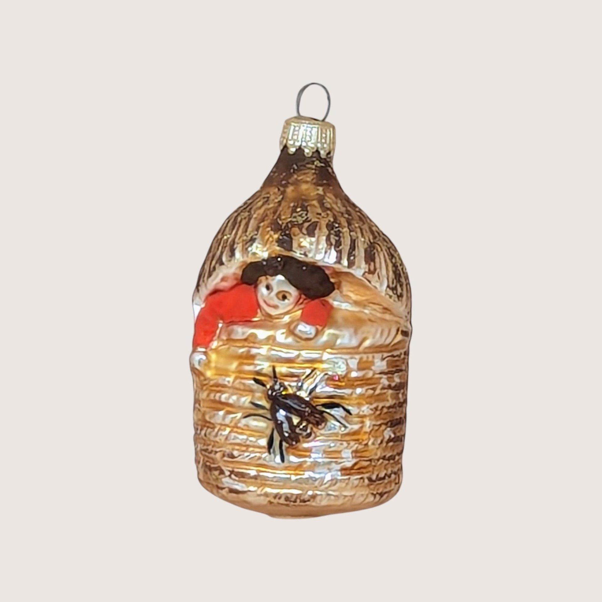 Vintage Blown Glass Baby in Beehive Ornament 