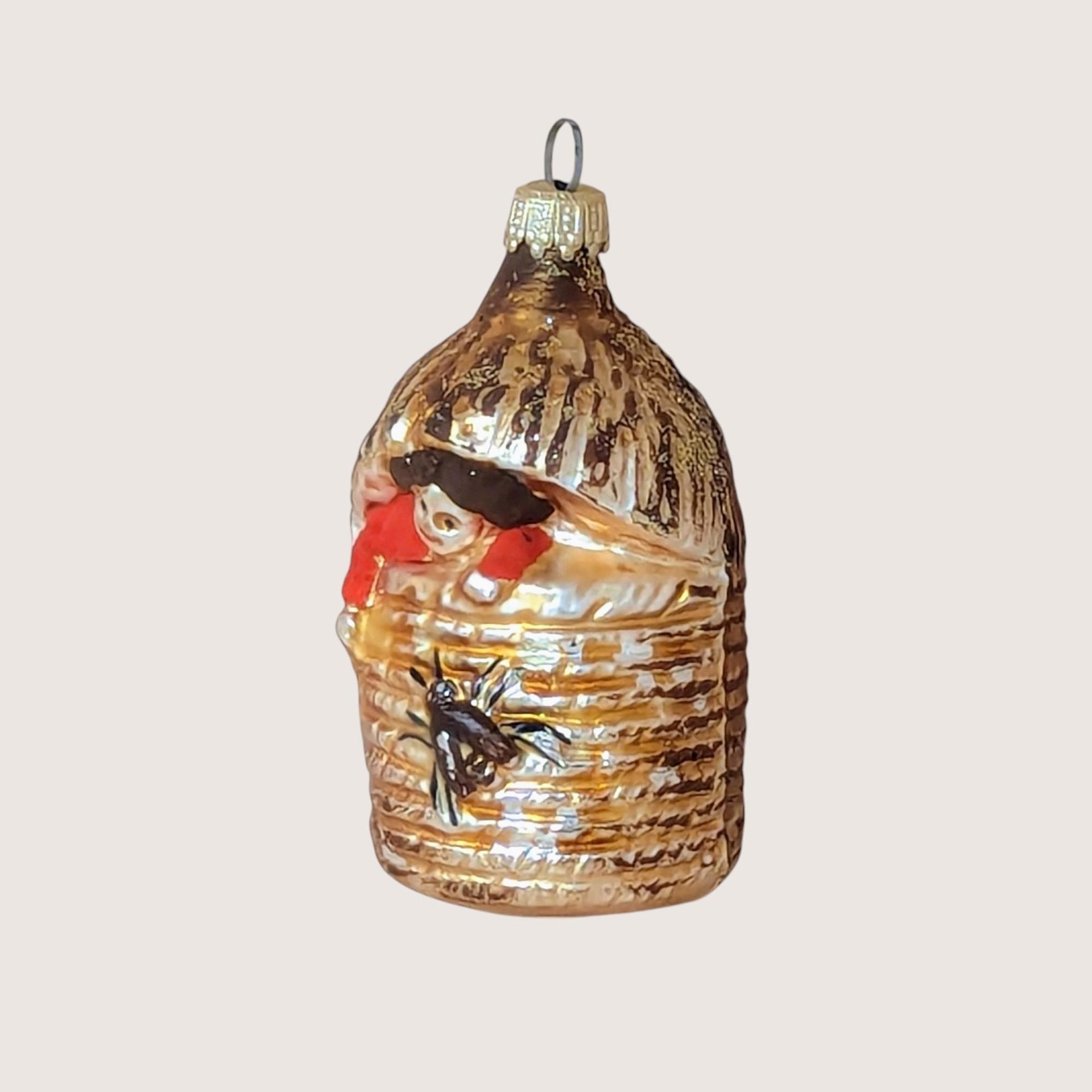 Vintage Blown Glass Baby in Beehive Ornament 