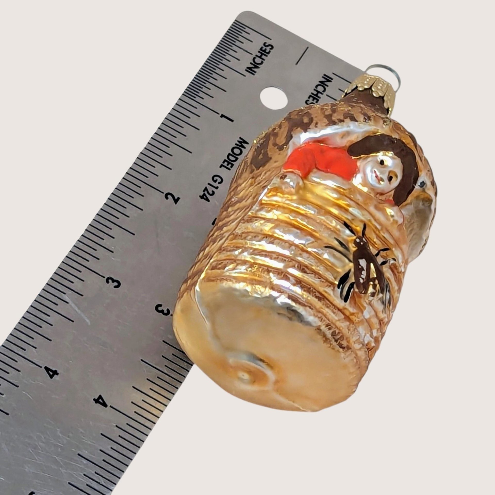 Vintage Blown Glass Baby in Beehive Ornament 