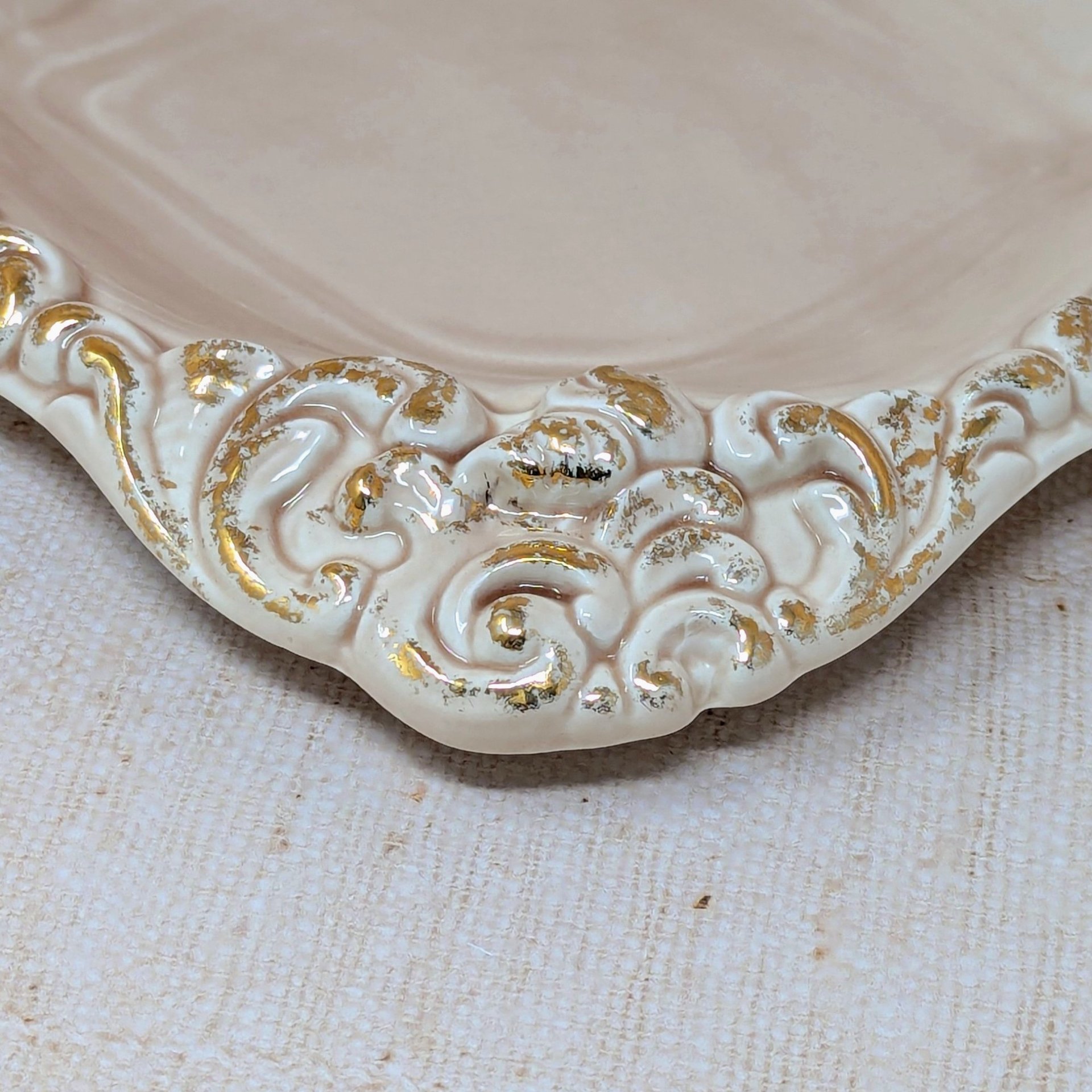 Mid-20th Century Pink Floraline Square Ashtray – Hollywood Regency Gold Trim