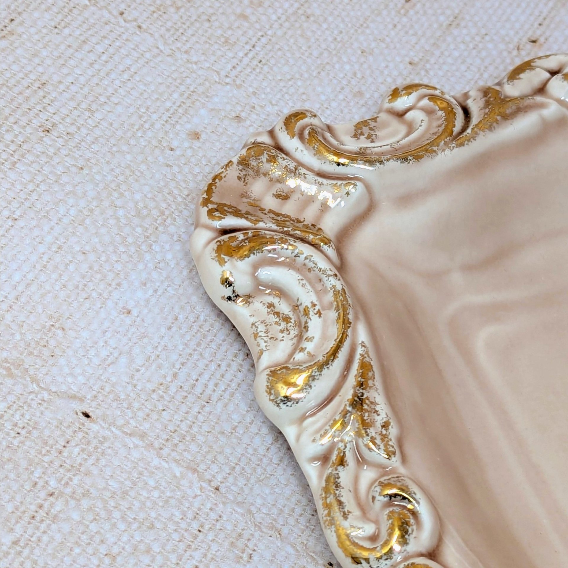 Mid-20th Century Pink Floraline Square Ashtray – Hollywood Regency Gold Trim