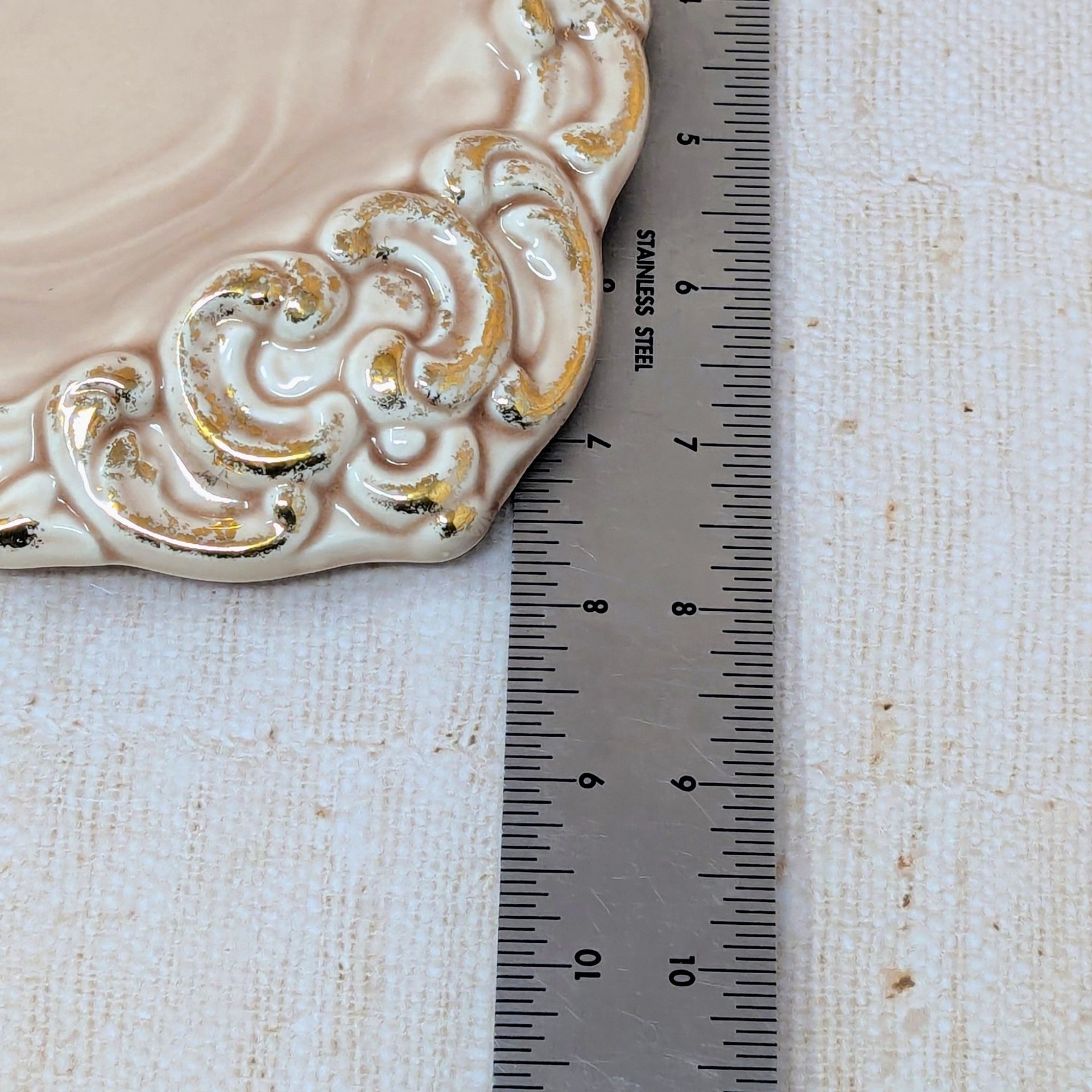 Mid-20th Century Pink Floraline Square Ashtray – Hollywood Regency Gold Trim