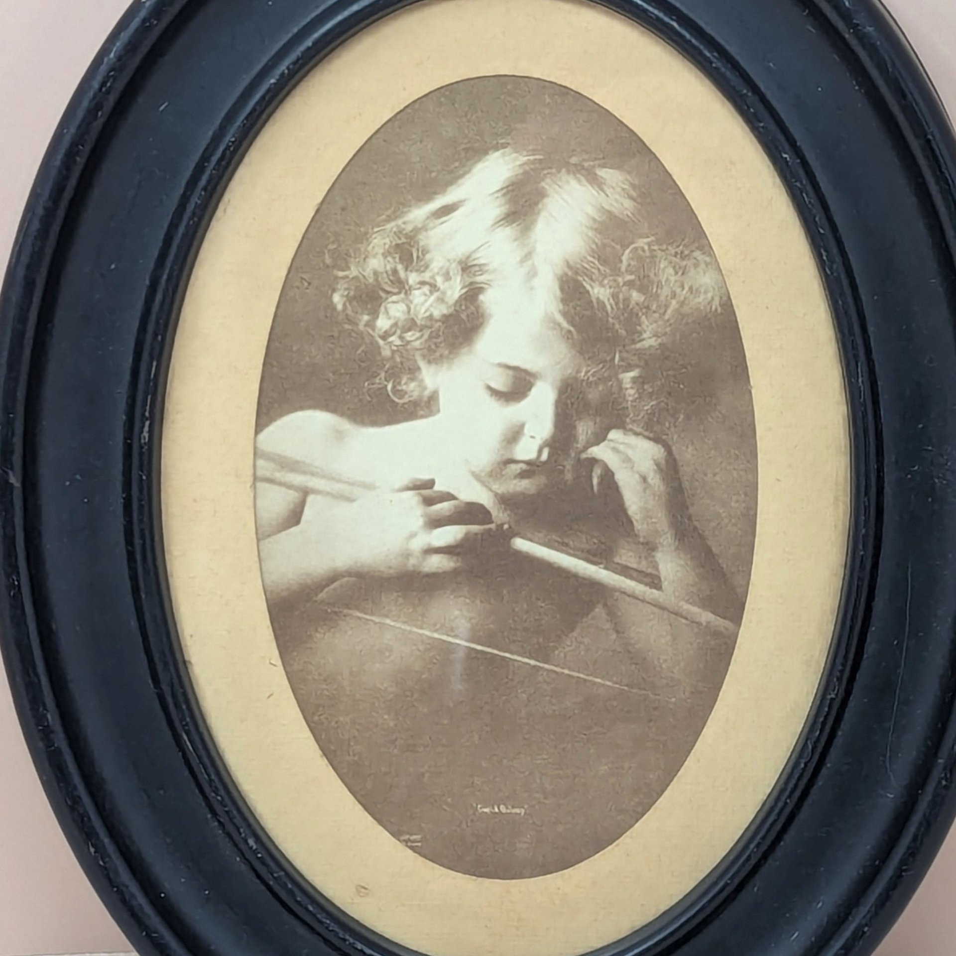 Vintage M.B. Parkinson "Cupid Asleep" Print – Framed Victorian Sepia Gallery Art