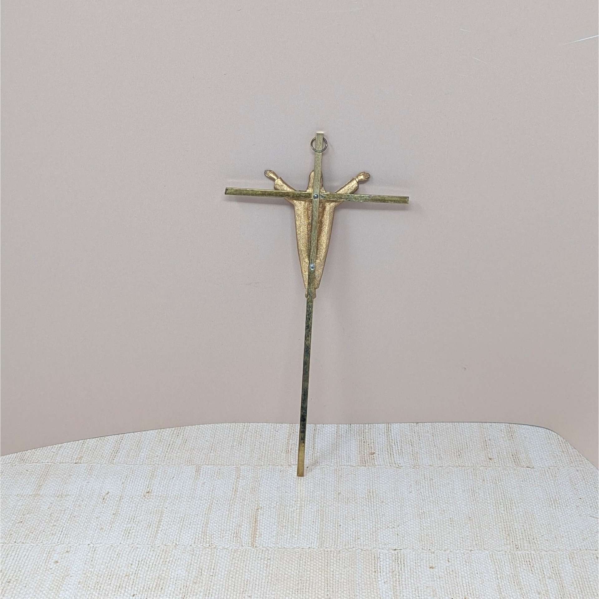Vintage Modernist Metal Crucifix – 10-inch Risen Christ Wall Hanging