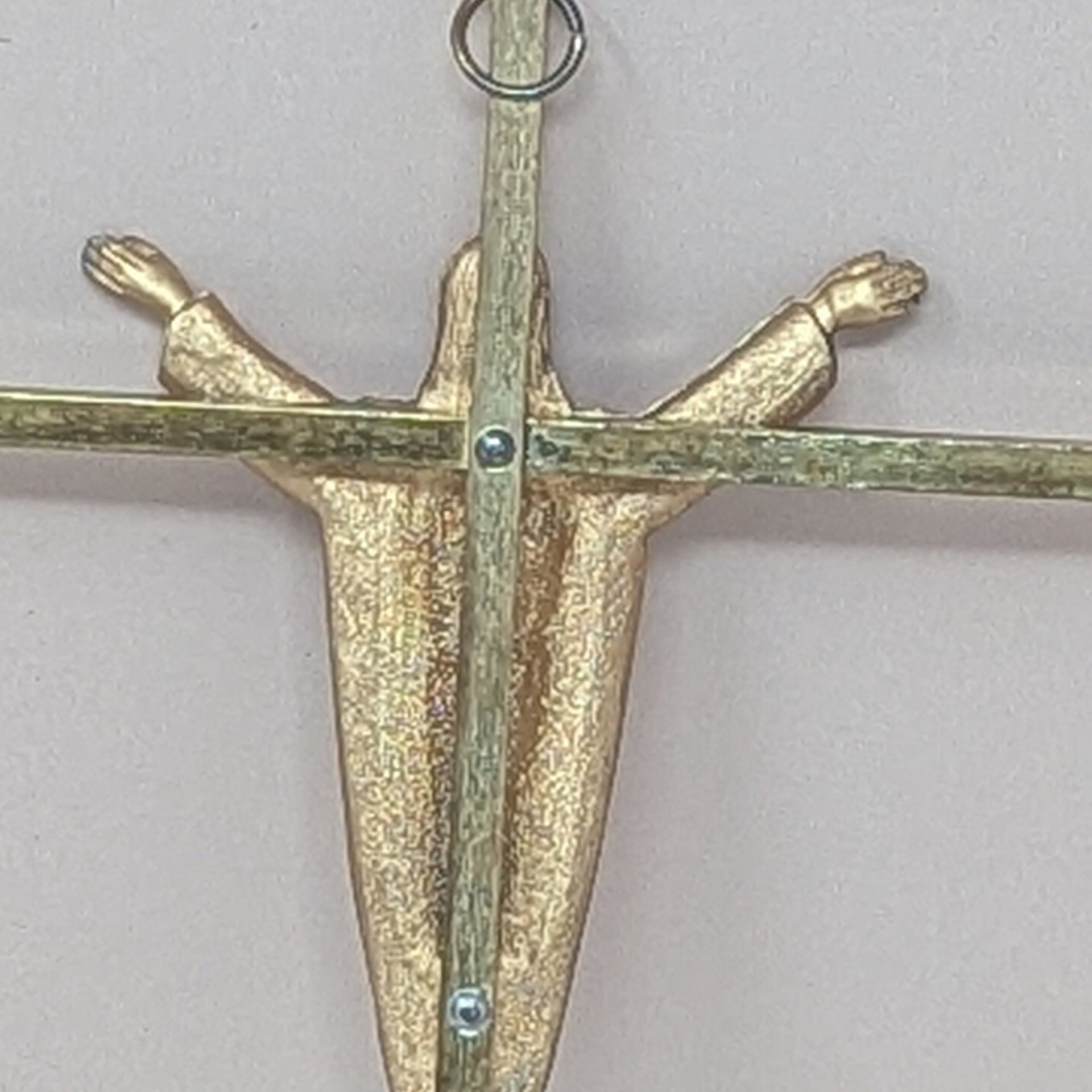 Vintage Modernist Metal Crucifix – 10-inch Risen Christ Wall Hanging