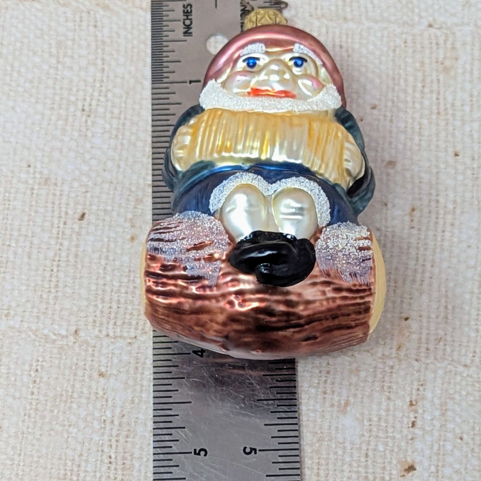 Merck Family Gnome on Log Ornament – Inge-Glas Star Cap German Glass