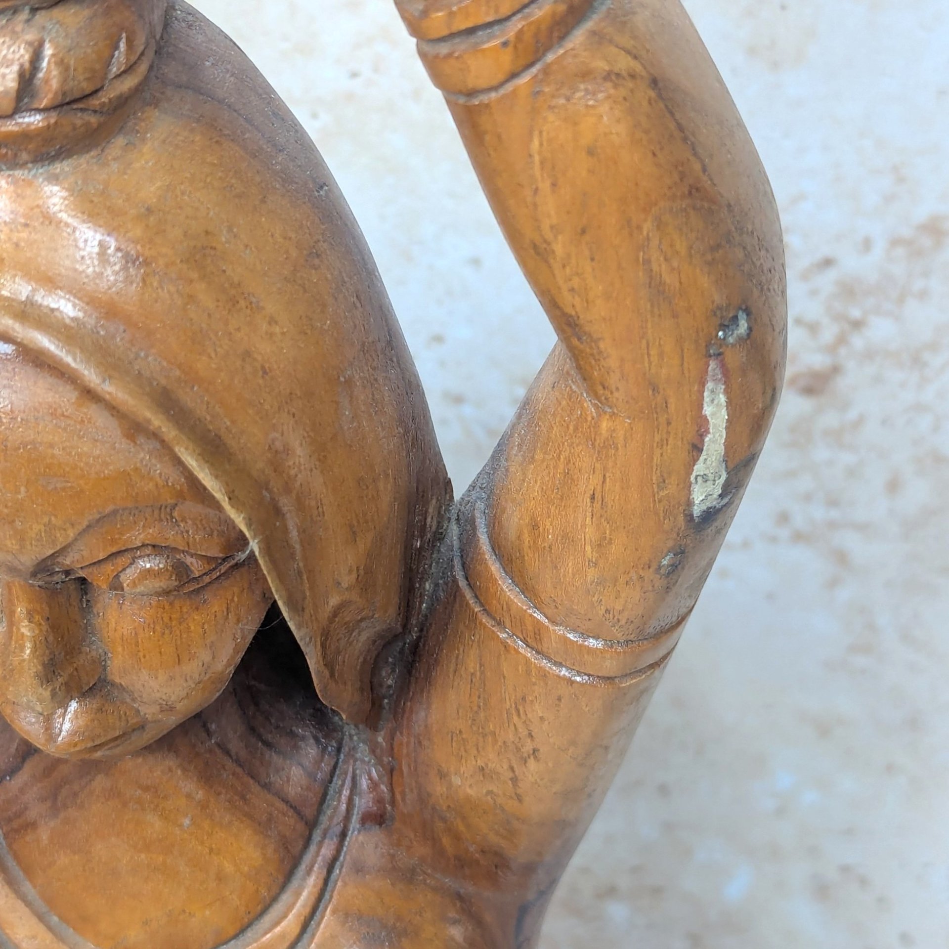 1970s Hand Carved Solid Wood Woman with Basket Statue