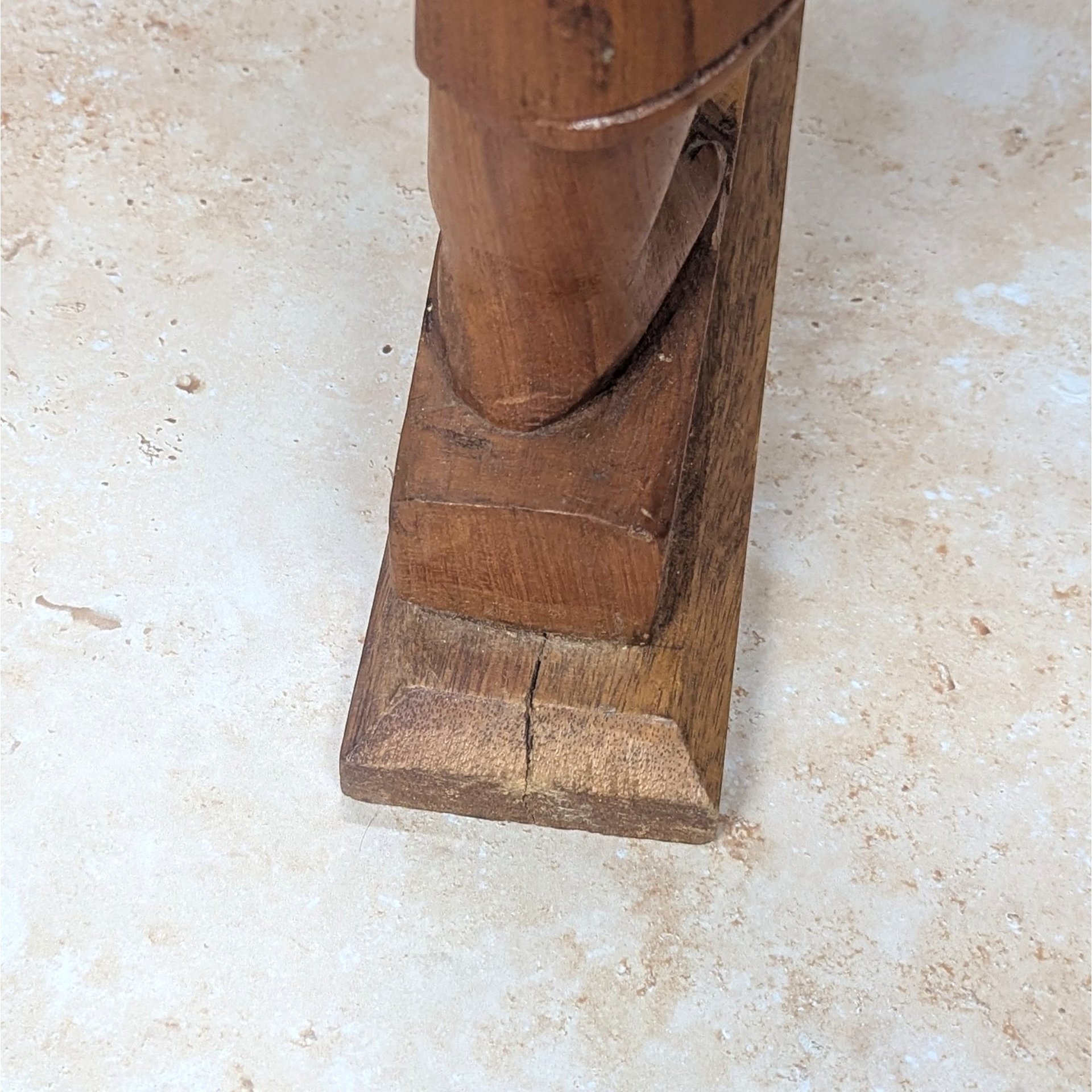 1970s Hand Carved Solid Wood Woman with Basket Statue