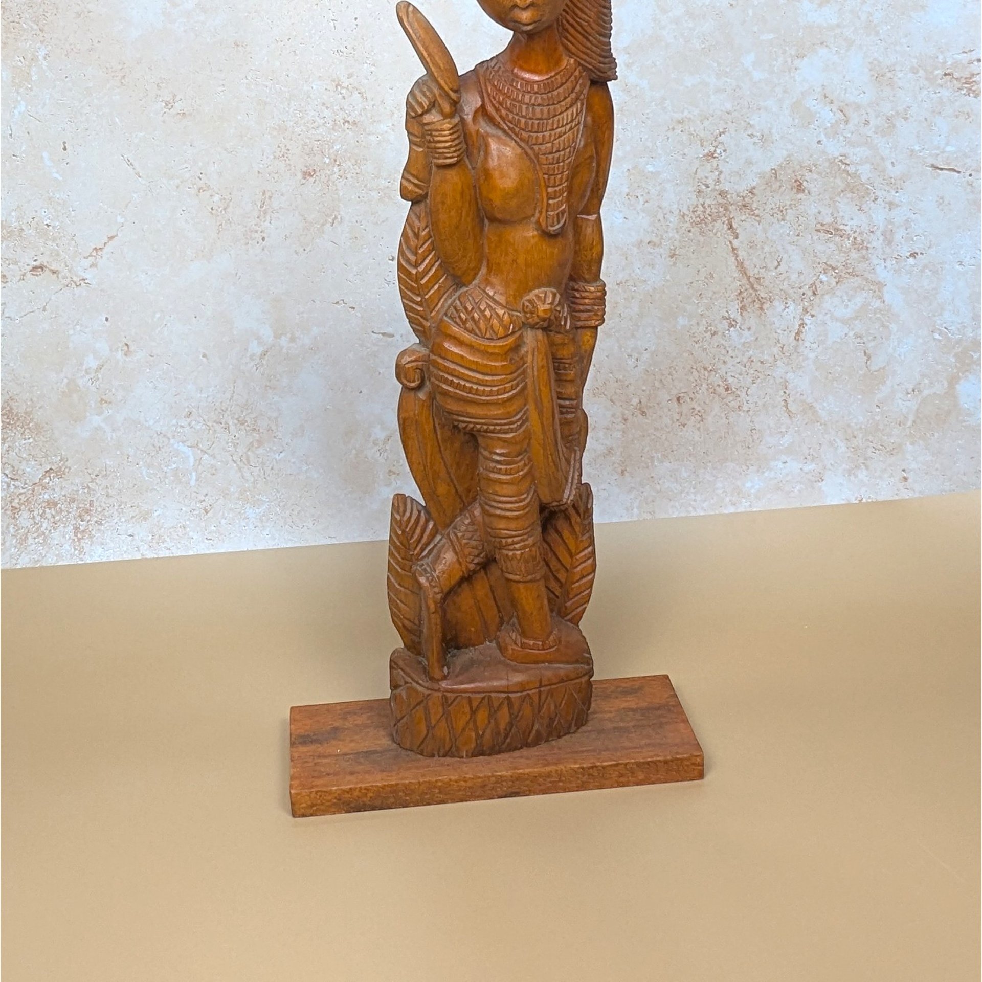 1970s Ornate Hand Carved Wood Balinese Woman Statue
