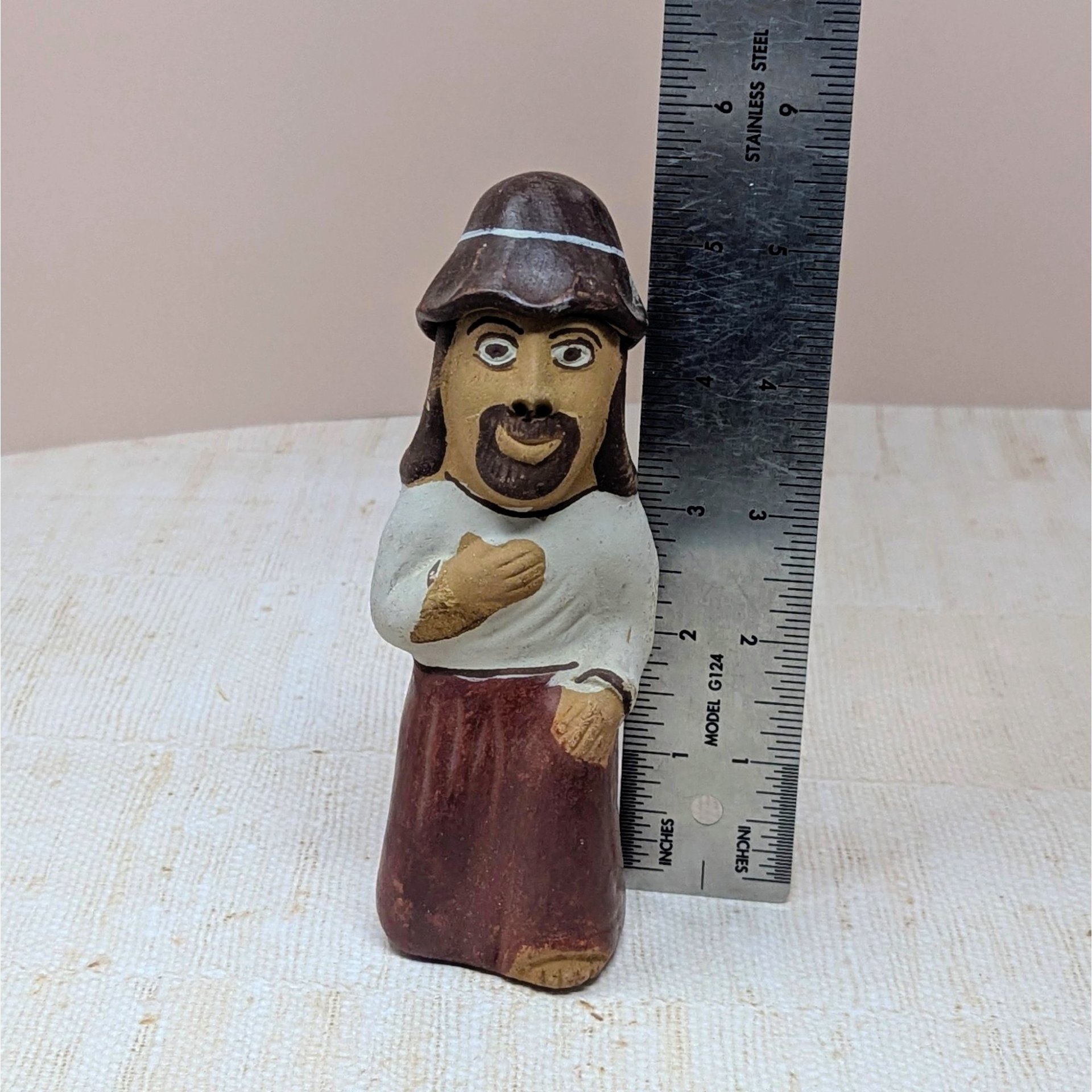 1990s Hand-Painted Clay Man Whistle – Rustic Global Folk Art Ocarina